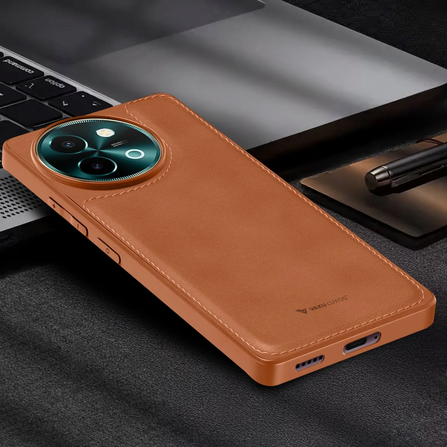 Vaku ® Vivo Y58 5G Luxe Premium Leather Stitched Protective Back Cover - Image 7