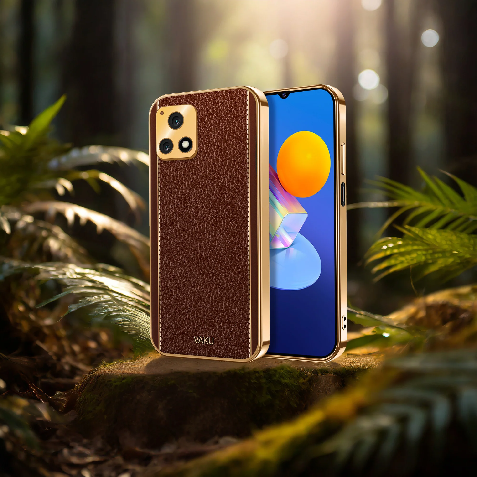 Vaku® Vivo Y72 5G Luxemberg Series Leather Stitched Gold Electroplated Soft TPU Back Cover - Image 14