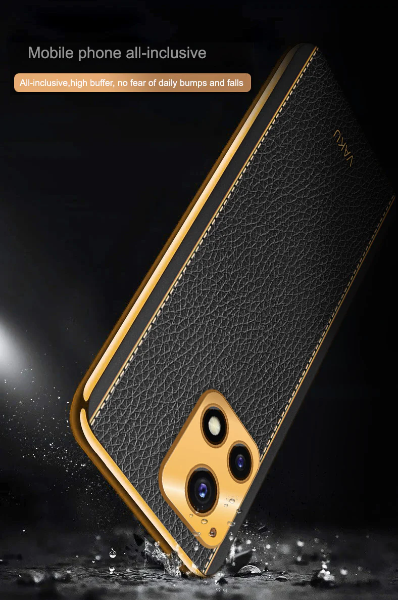 Vaku® Vivo Y72 5G Luxemberg Series Leather Stitched Gold Electroplated Soft TPU Back Cover - Image 16