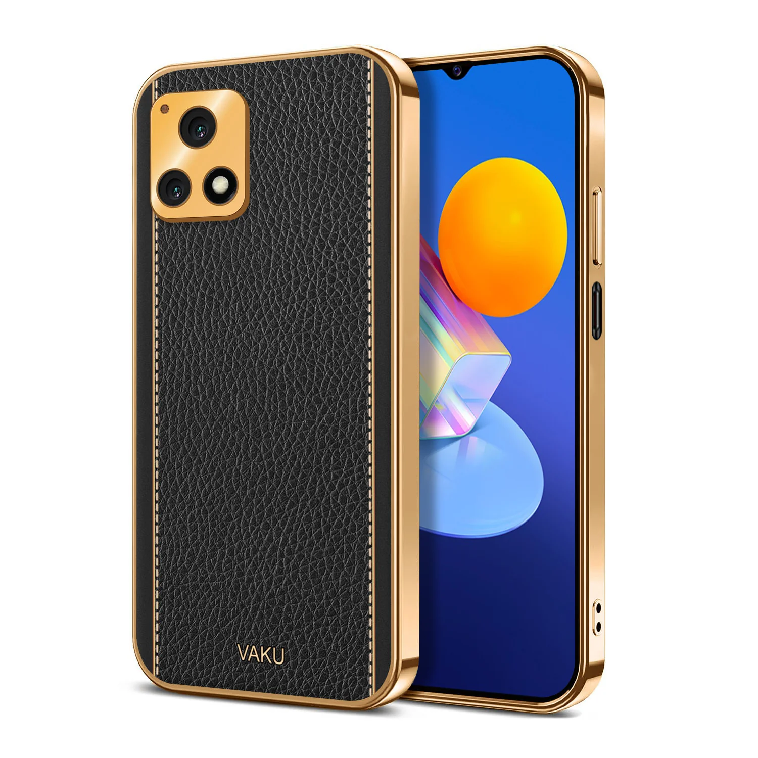 Vaku® Vivo Y72 5G Luxemberg Series Leather Stitched Gold Electroplated Soft TPU Back Cover - Image 4