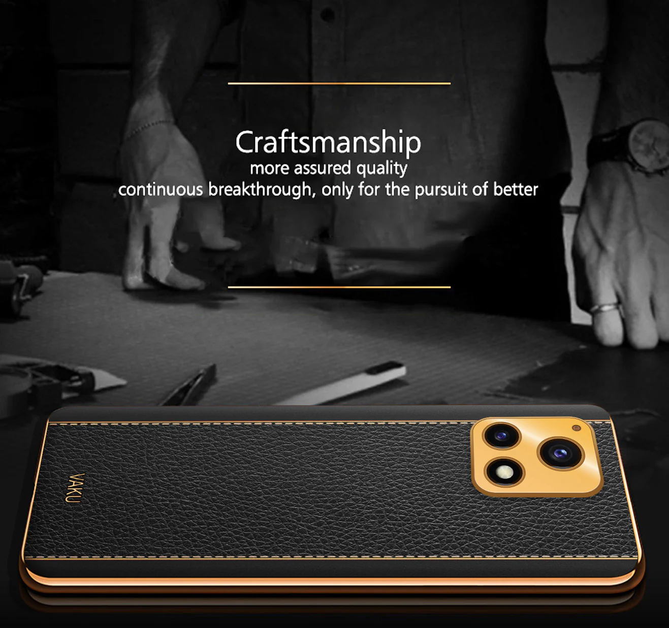 Vaku® Vivo Y72 5G Luxemberg Series Leather Stitched Gold Electroplated Soft TPU Back Cover - Image 6