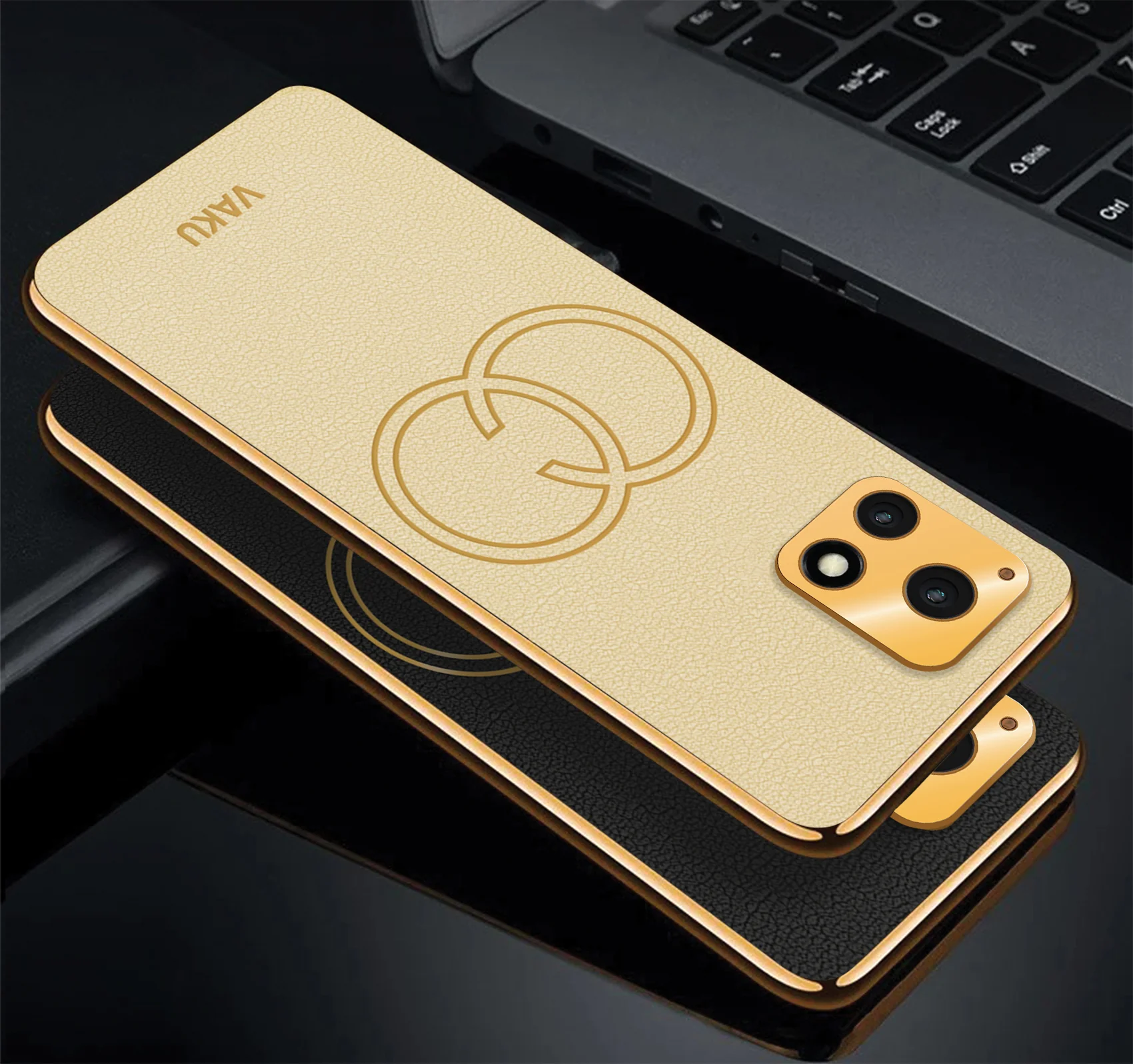 Vaku® Vivo Y72 5G Skylar Leather Pattern Gold Electroplated Soft TPU Back Cover - Image 3