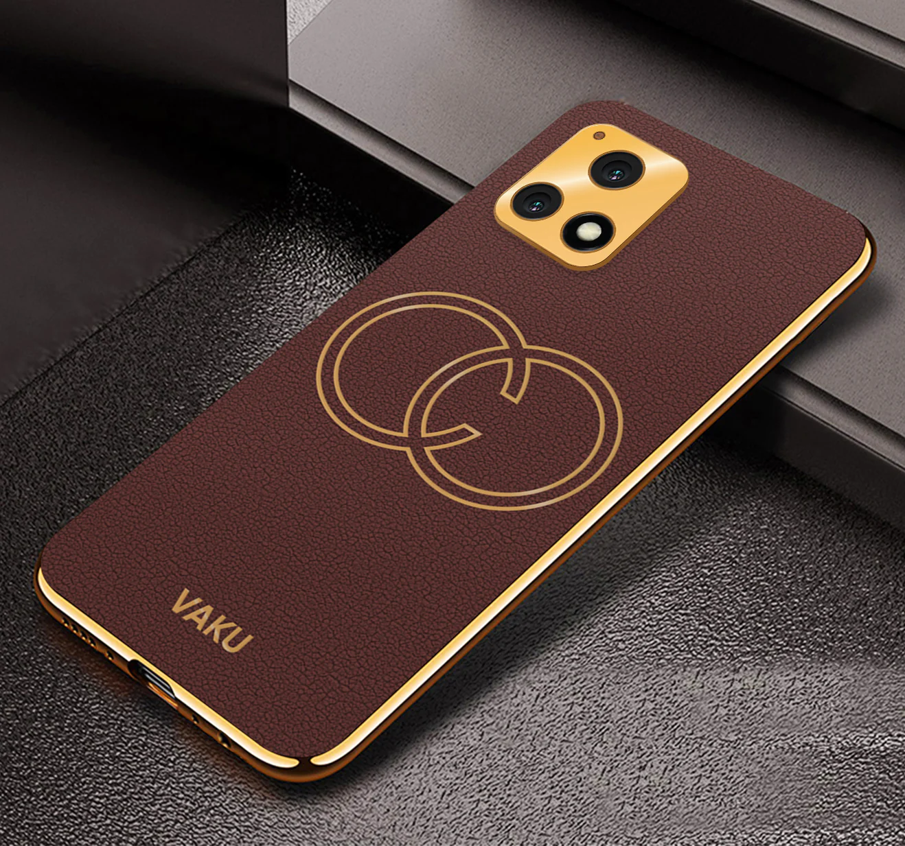 Vaku® Vivo Y72 5G Skylar Leather Pattern Gold Electroplated Soft TPU Back Cover - Image 5