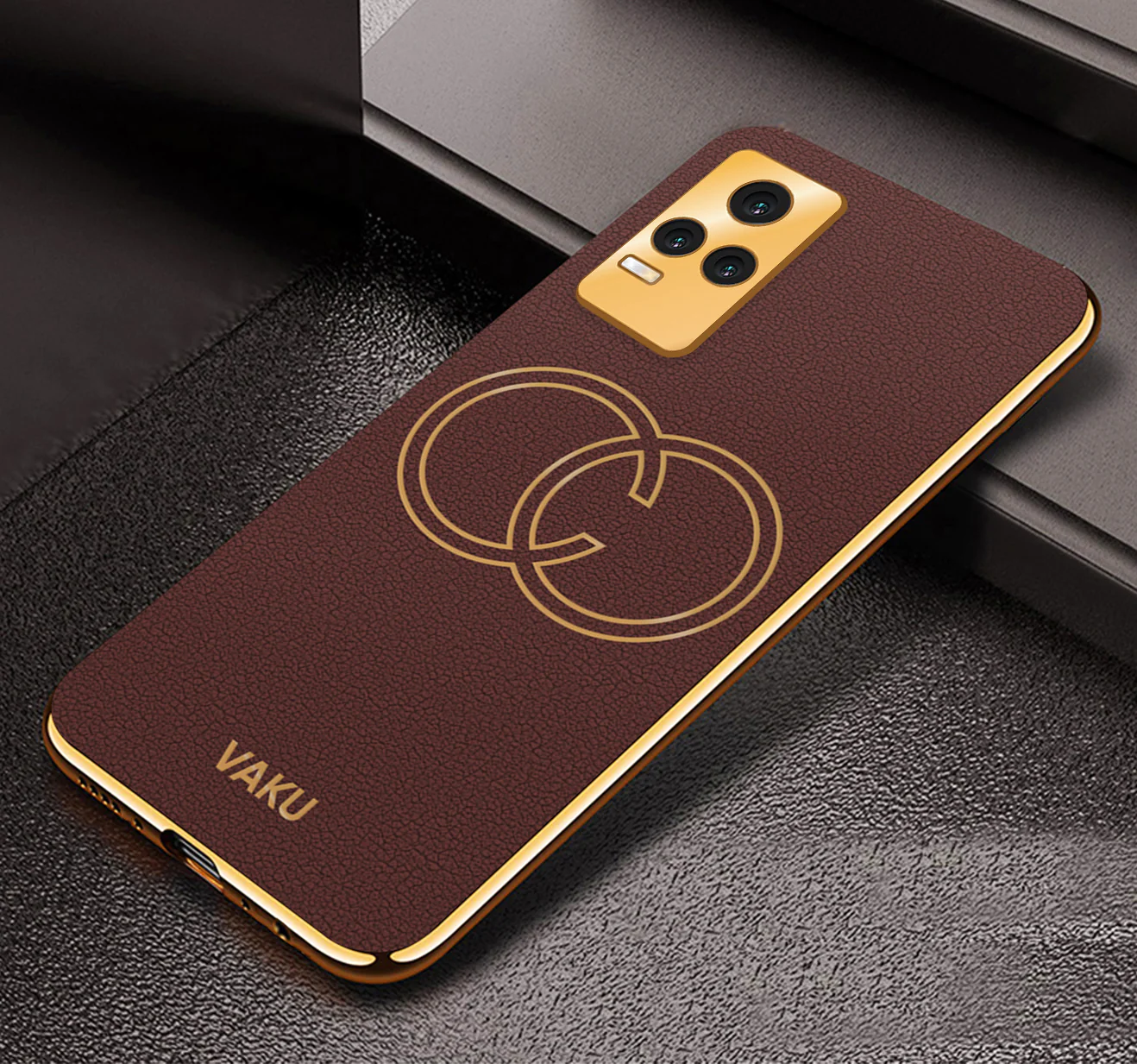 Vaku® Vivo Y73 4G Skylar Leather Pattern Gold Electroplated Soft TPU Back Cover - Image 4