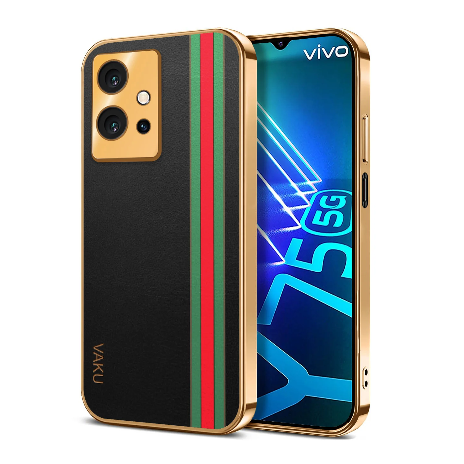 Vaku ® Vivo Y75 5G Felix Line Leather Stitched Gold Electroplated Soft TPU Back Cover Case - Image 10