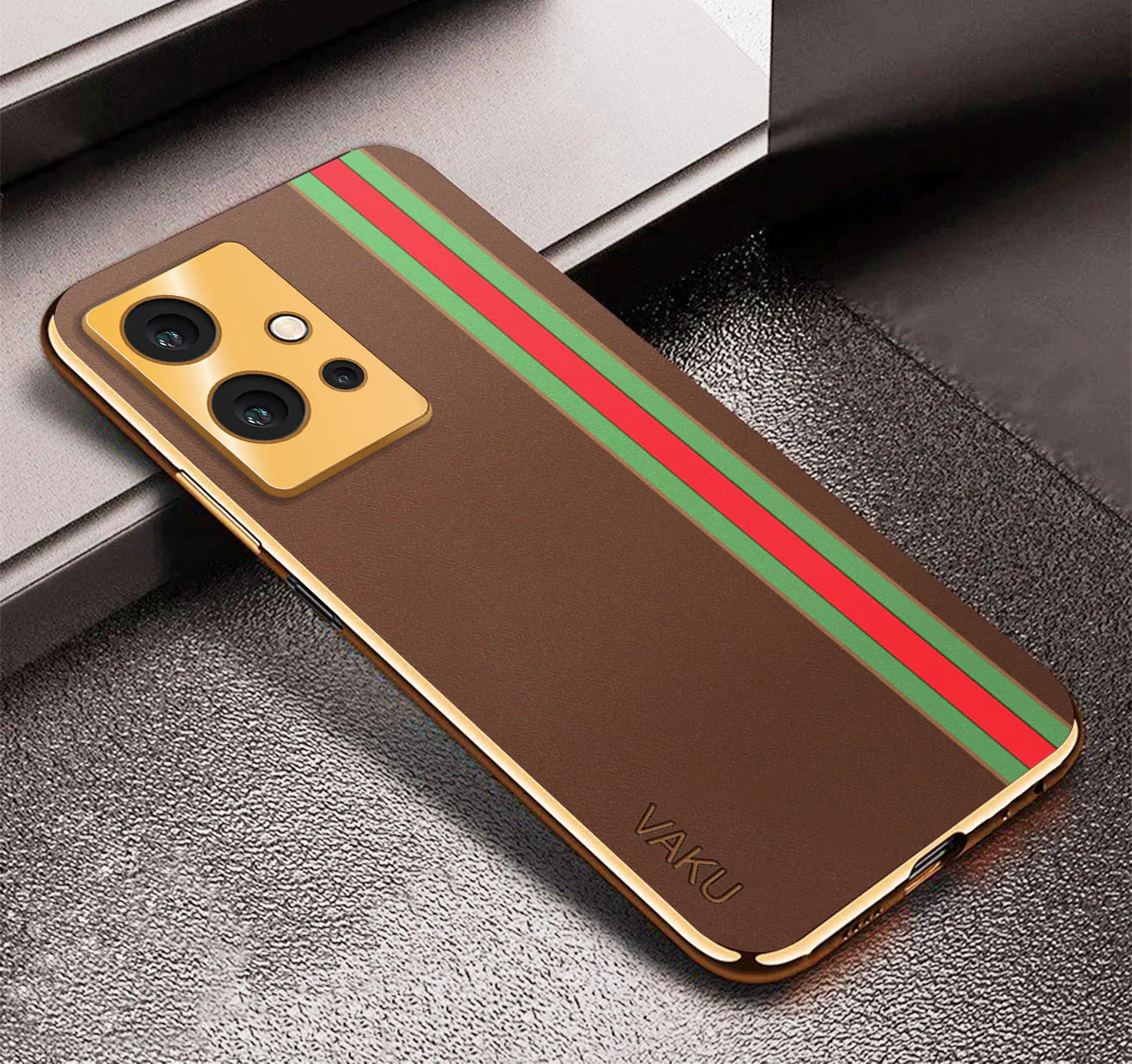 Vaku ® Vivo Y75 5G Felix Line Leather Stitched Gold Electroplated Soft TPU Back Cover Case - Image 12