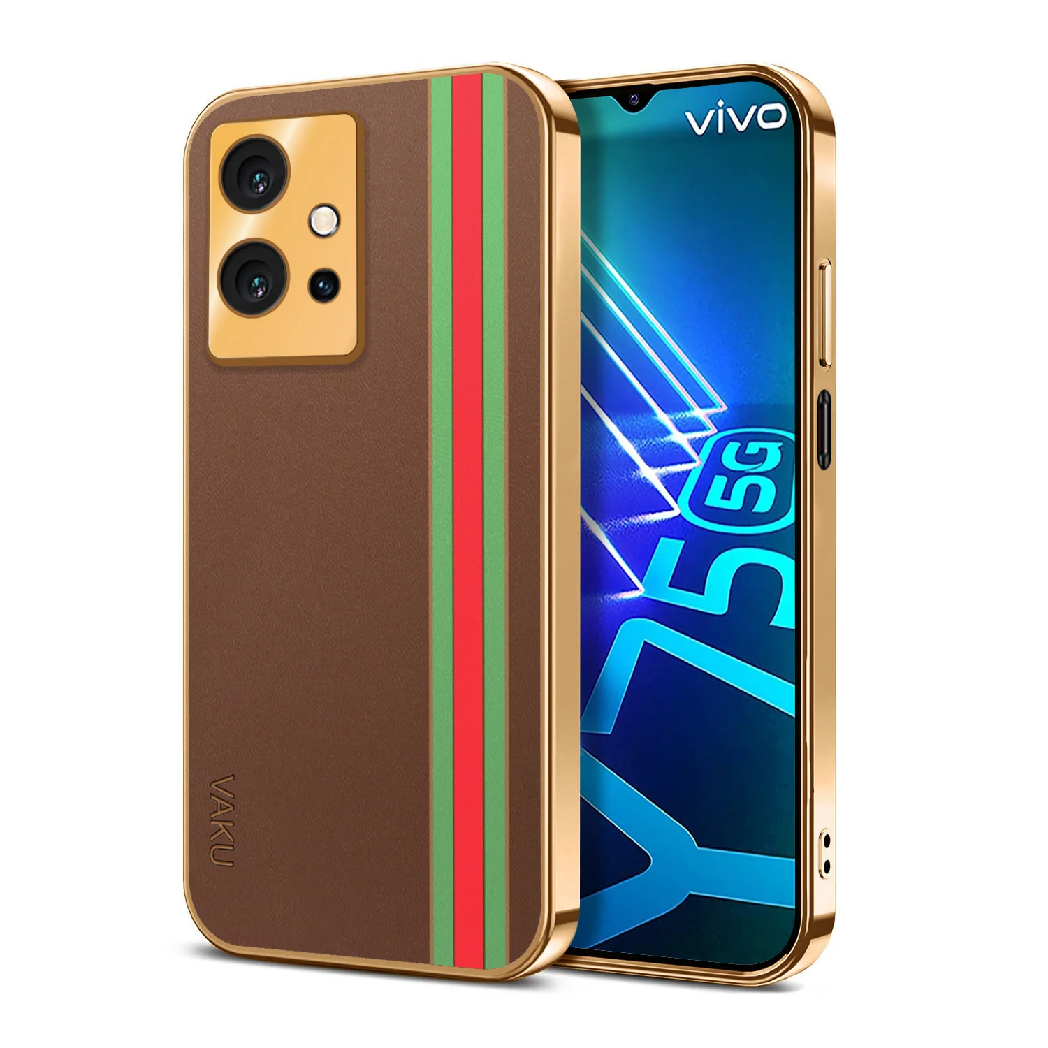 Vaku ® Vivo Y75 5G Felix Line Leather Stitched Gold Electroplated Soft TPU Back Cover Case - Image 15