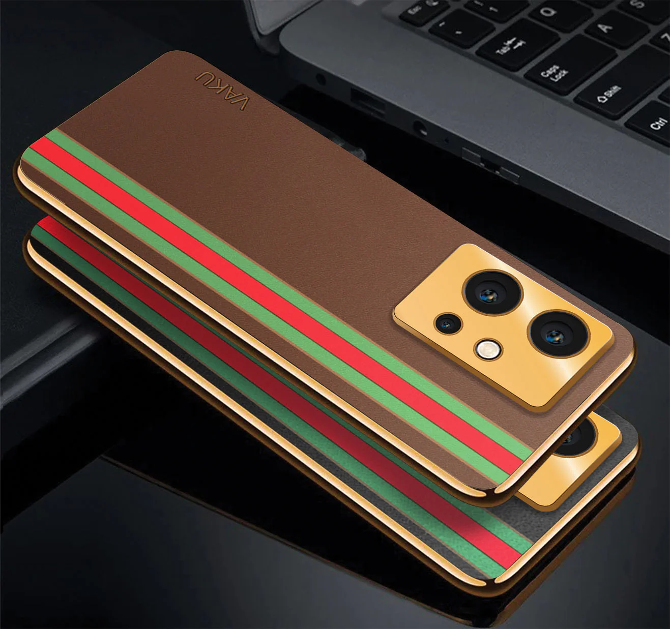 Vaku ® Vivo Y75 5G Felix Line Leather Stitched Gold Electroplated Soft TPU Back Cover Case - Image 2