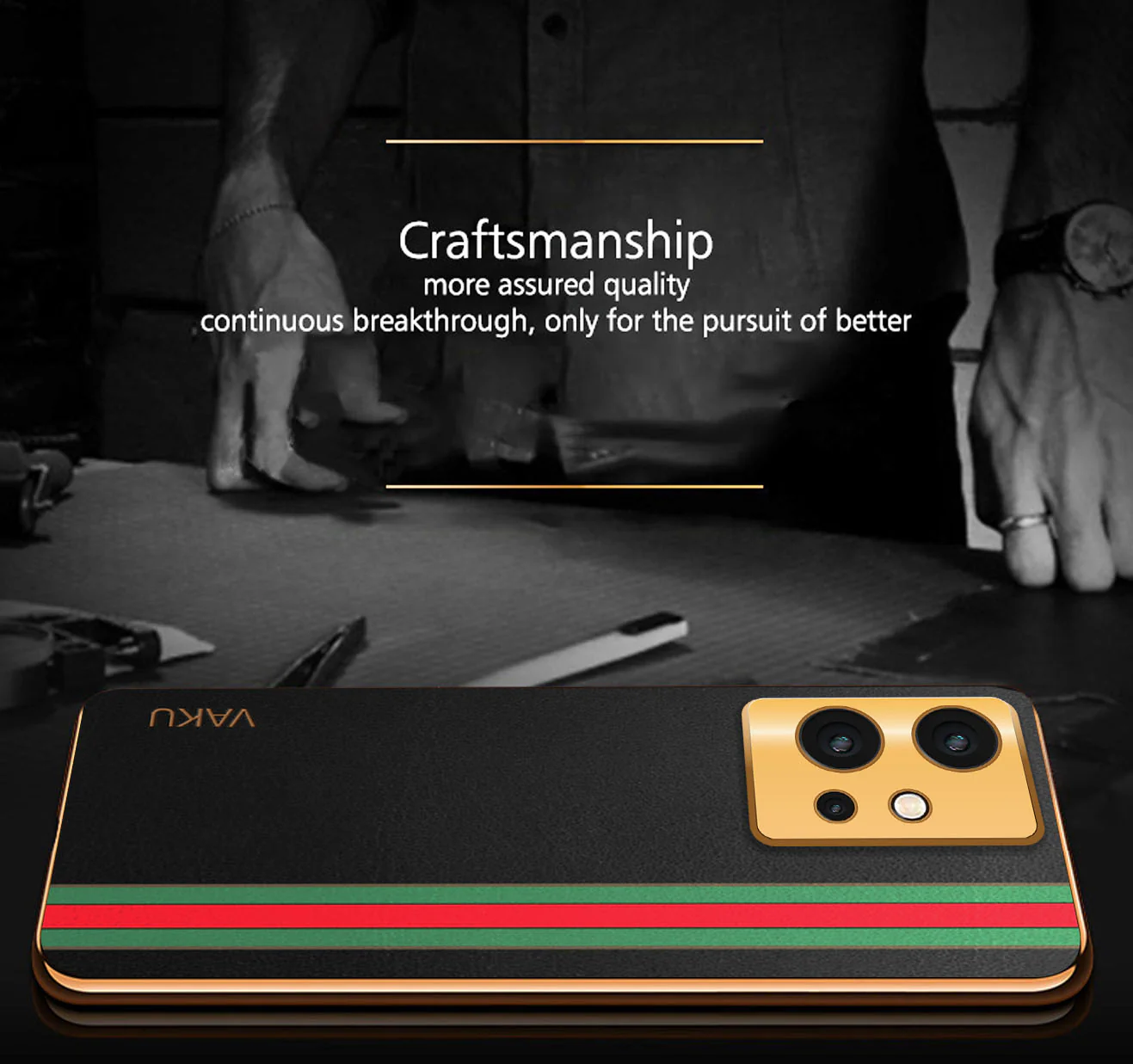 Vaku ® Vivo Y75 5G Felix Line Leather Stitched Gold Electroplated Soft TPU Back Cover Case - Image 3