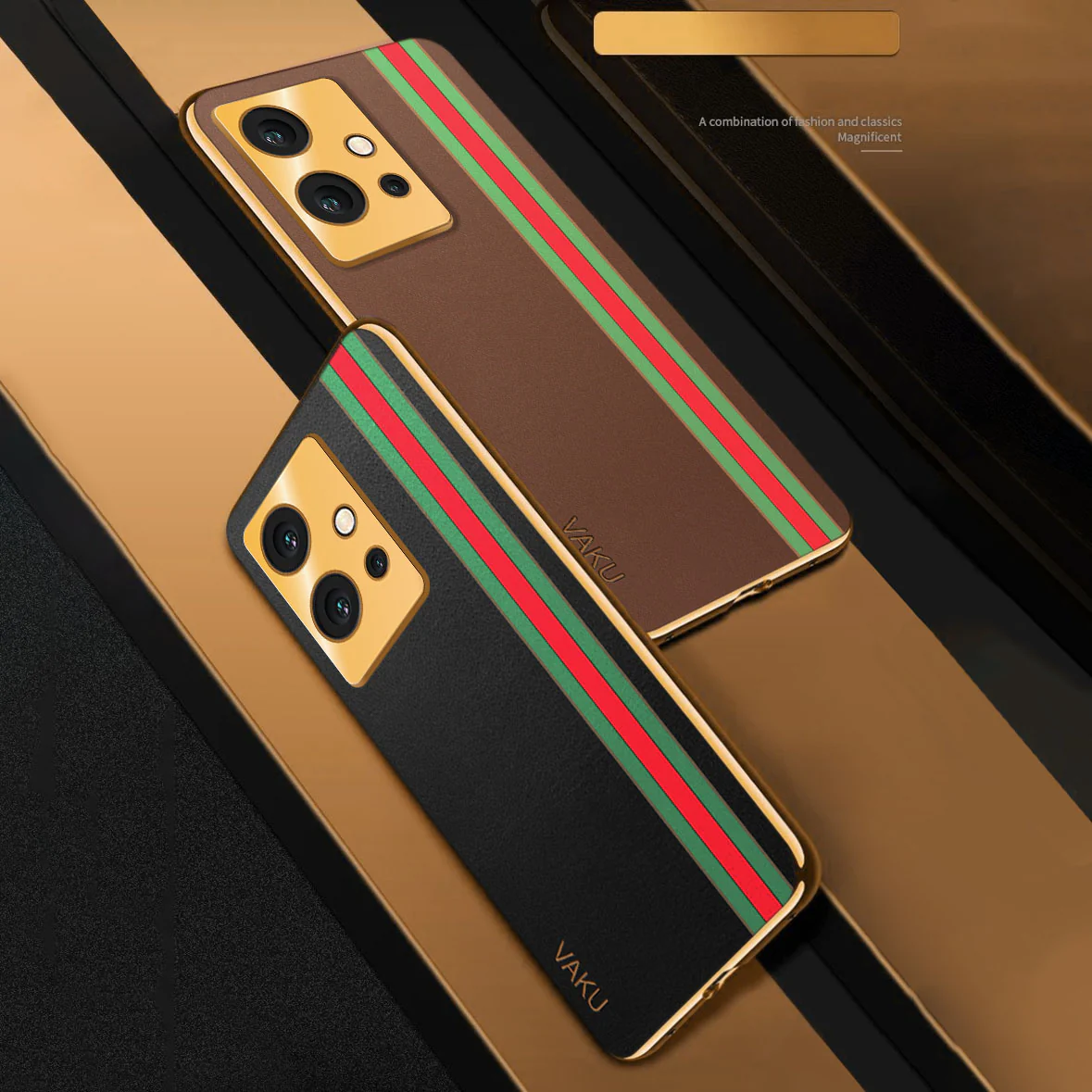 Vaku ® Vivo Y75 5G Felix Line Leather Stitched Gold Electroplated Soft TPU Back Cover Case - Image 4