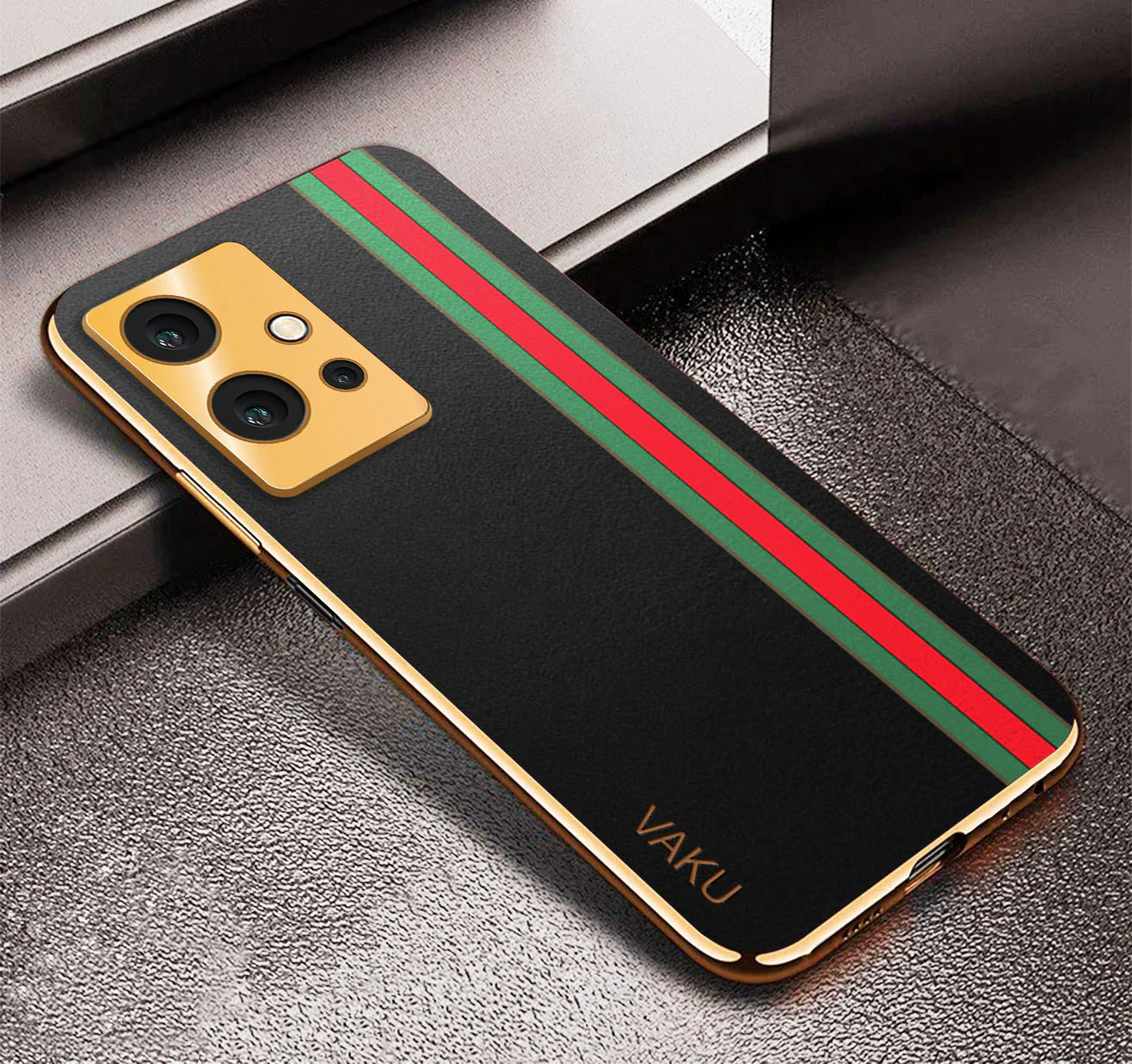 Vaku ® Vivo Y75 5G Felix Line Leather Stitched Gold Electroplated Soft TPU Back Cover Case - Image 5
