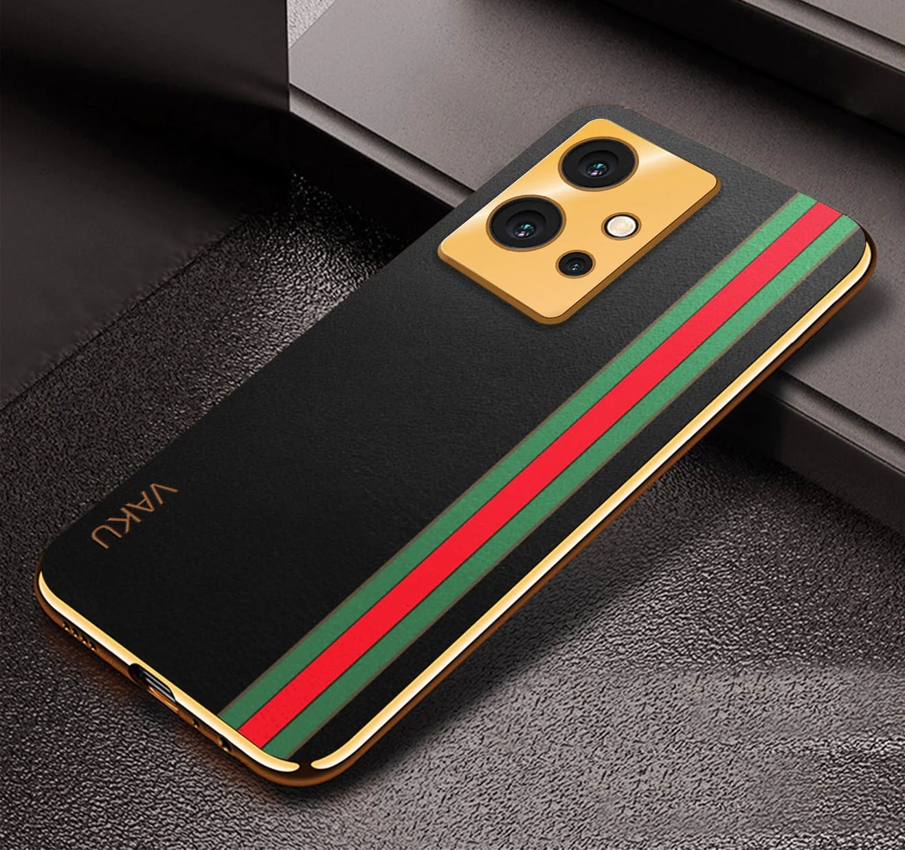 Vaku ® Vivo Y75 5G Felix Line Leather Stitched Gold Electroplated Soft TPU Back Cover Case - Image 6
