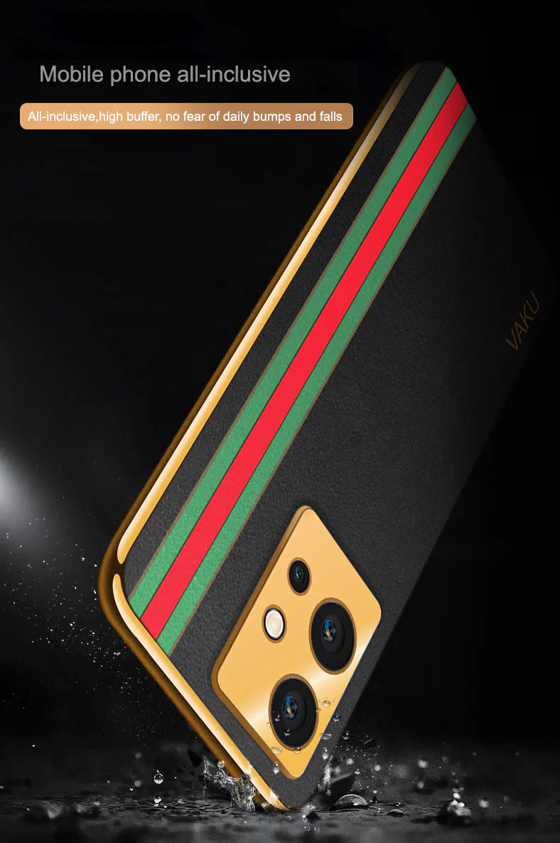 Vaku ® Vivo Y75 5G Felix Line Leather Stitched Gold Electroplated Soft TPU Back Cover Case - Image 9