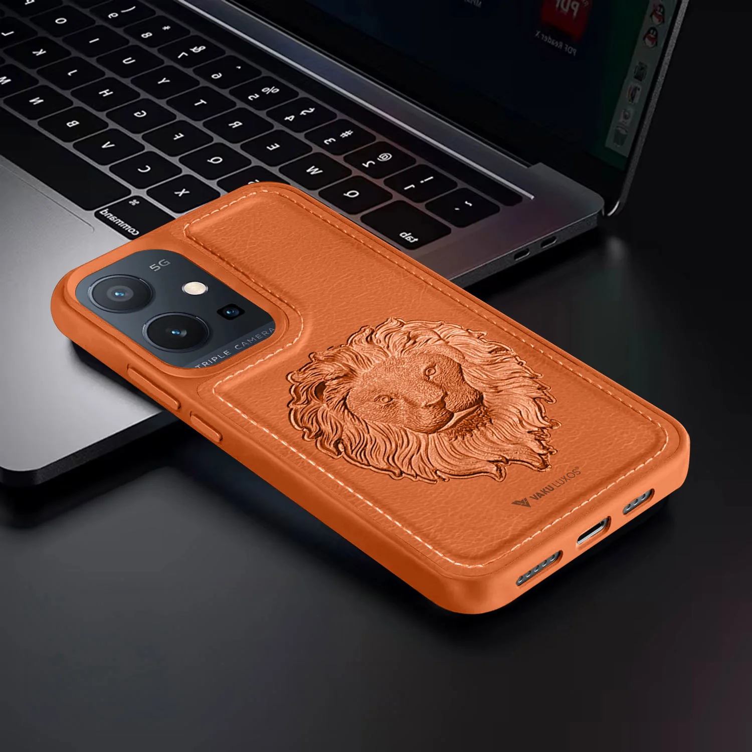 Vaku ® Vivo Y75 5G Lion Embossed Luxury Designer Leather Back Cover - Image 10