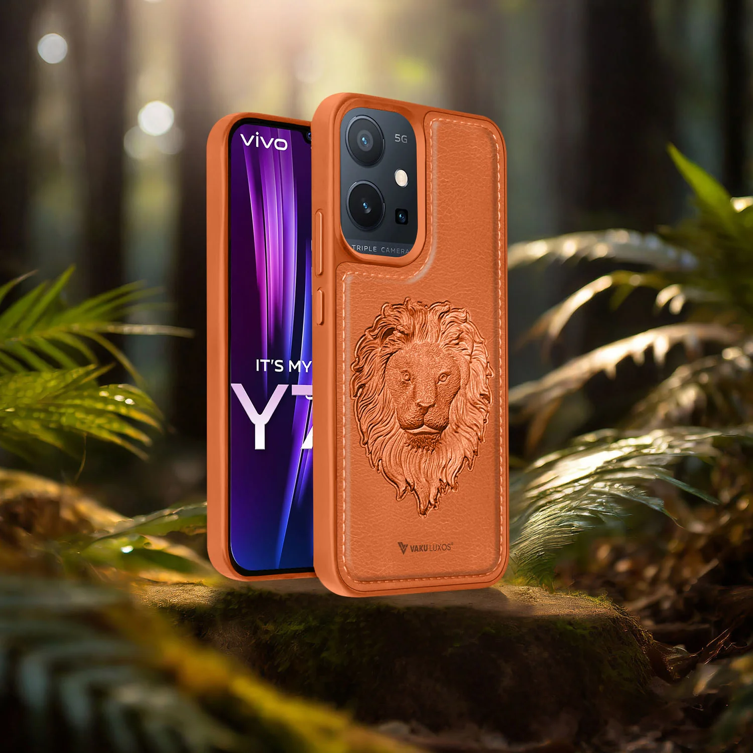 Vaku ® Vivo Y75 5G Lion Embossed Luxury Designer Leather Back Cover - Image 11