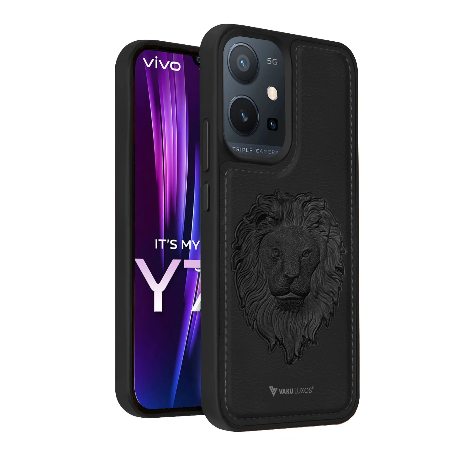Vaku ® Vivo Y75 5G Lion Embossed Luxury Designer Leather Back Cover - Image 2