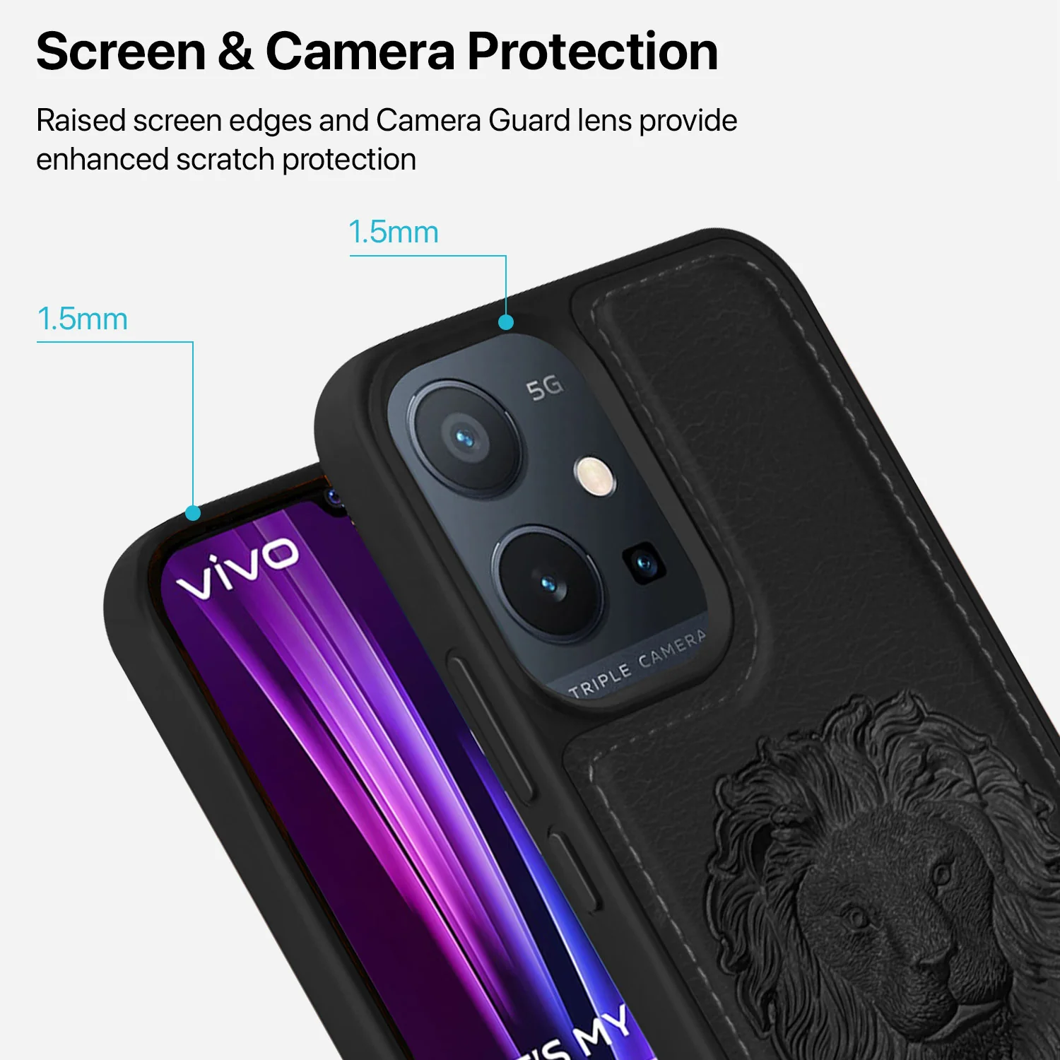 Vaku ® Vivo Y75 5G Lion Embossed Luxury Designer Leather Back Cover - Image 3