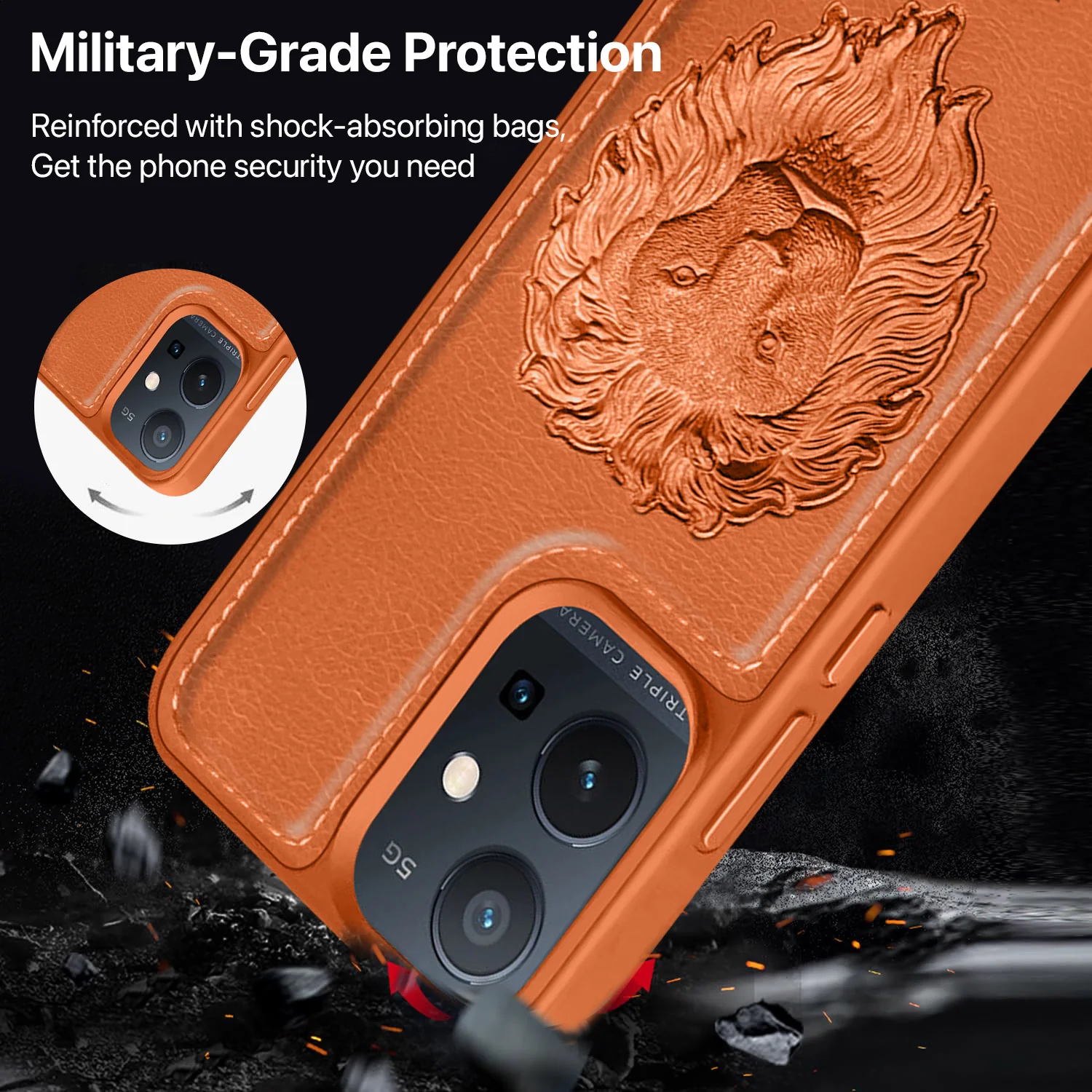 Vaku ® Vivo Y75 5G Lion Embossed Luxury Designer Leather Back Cover - Image 4