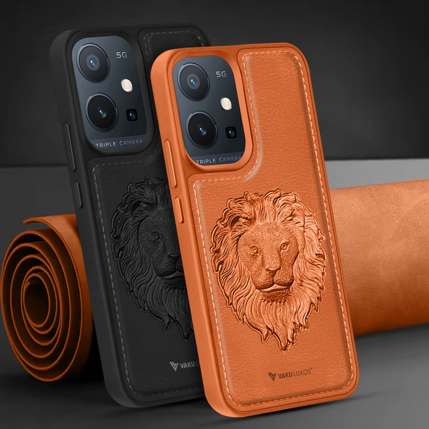 Vaku ® Vivo Y75 5G Lion Embossed Luxury Designer Leather Back Cover - Image 6