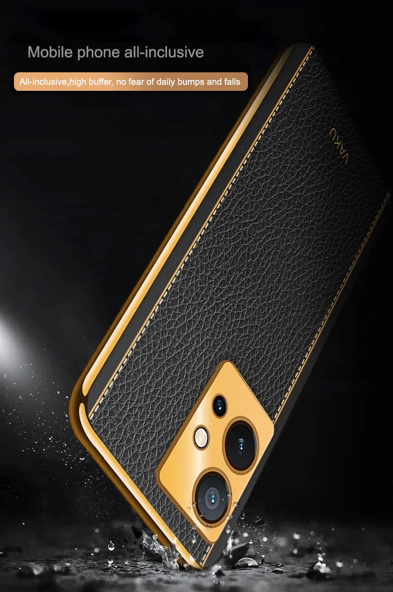 Vaku® Vivo Y75 5G Luxemberg Series Leather Stitched Gold Electroplated Soft TPU Back Cover - Image 13