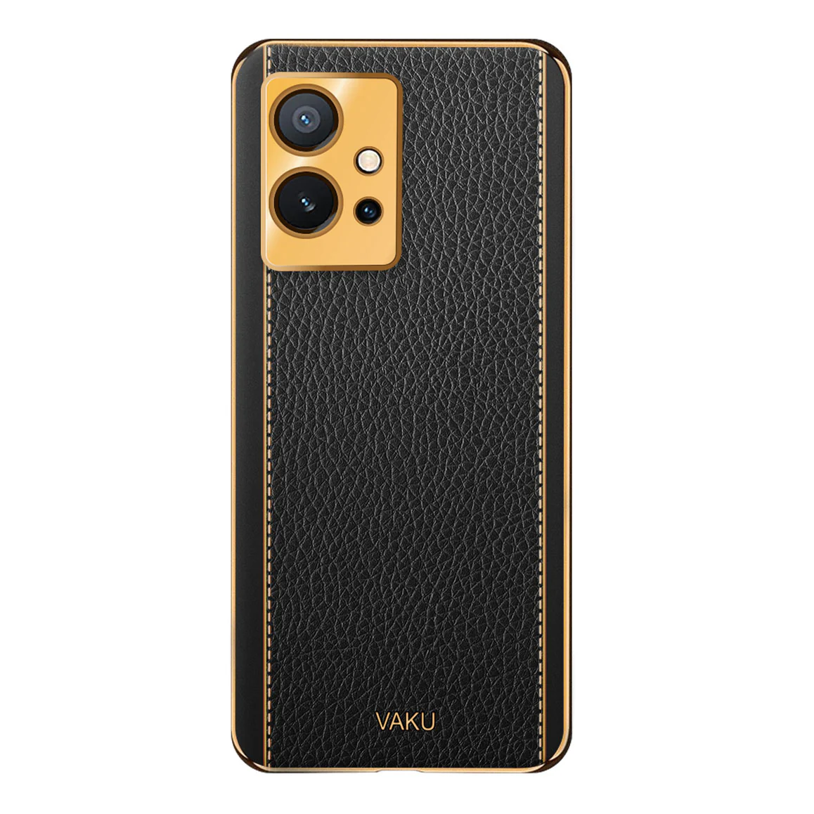 Vaku® Vivo Y75 5G Luxemberg Series Leather Stitched Gold Electroplated Soft TPU Back Cover - Image 14