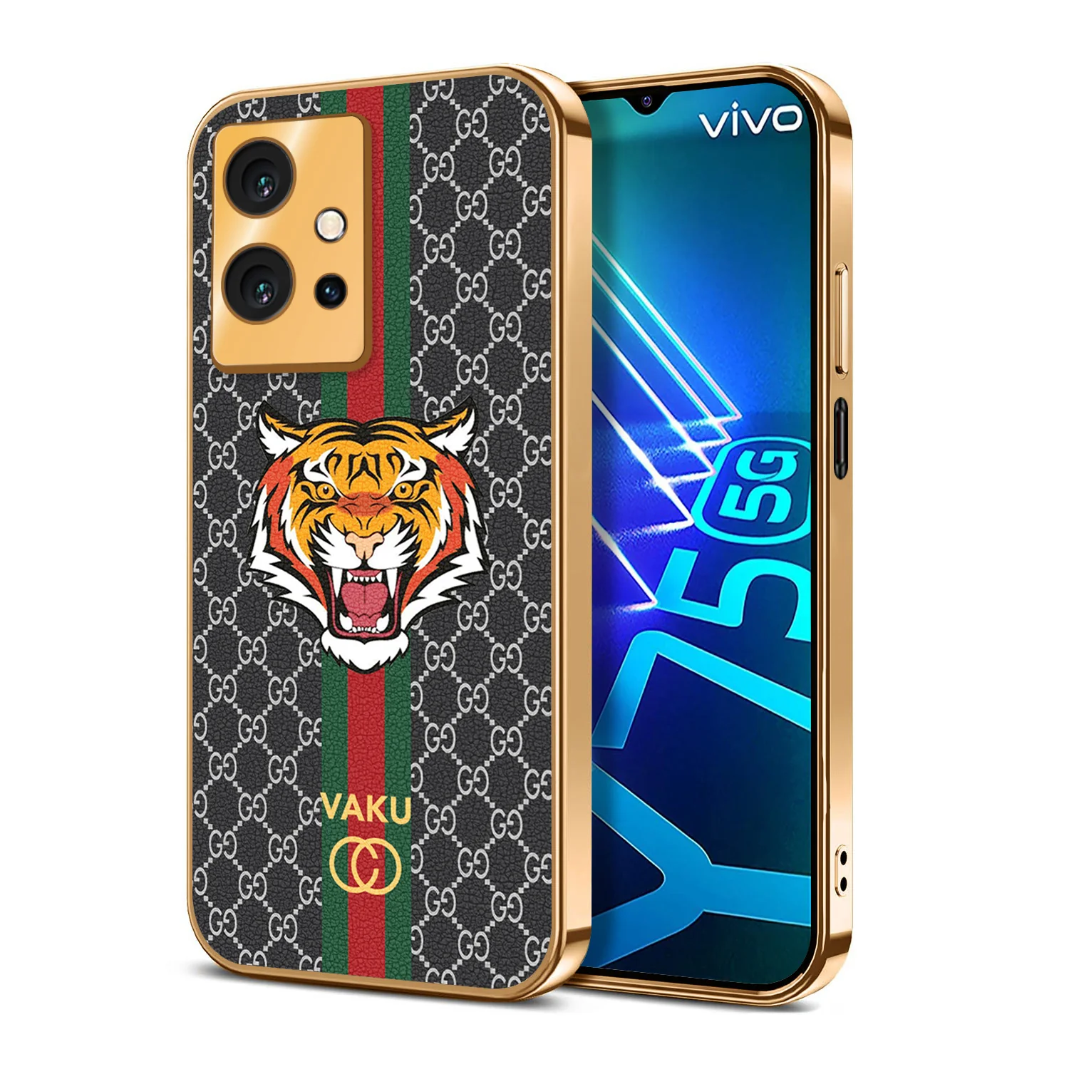 Vaku ® Vivo Y75 5G Lynx Designer Leather Pattern Gold Electroplated Soft TPU Back Cover Case - Image 10