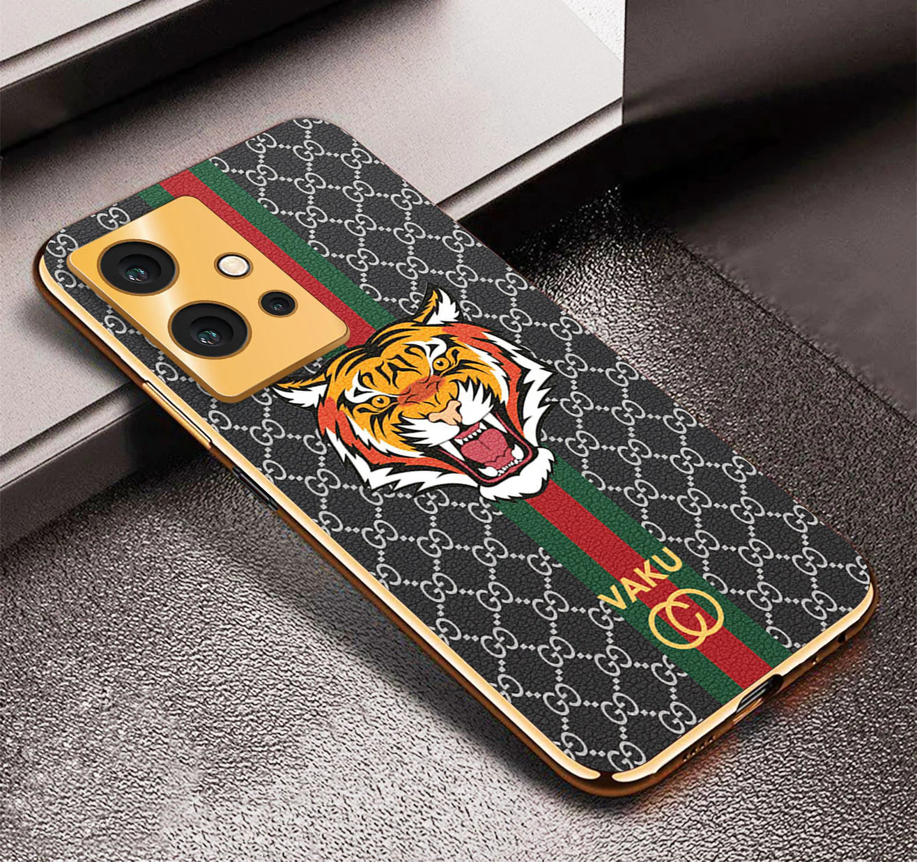 Vaku ® Vivo Y75 5G Lynx Designer Leather Pattern Gold Electroplated Soft TPU Back Cover Case - Image 12