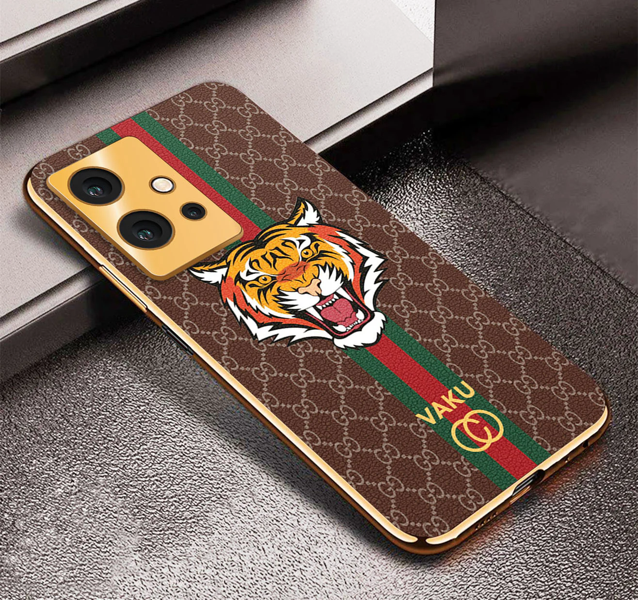Vaku ® Vivo Y75 5G Lynx Designer Leather Pattern Gold Electroplated Soft TPU Back Cover Case - Image 14