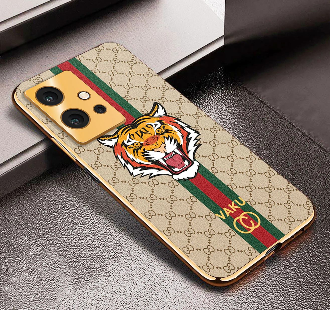 Vaku ® Vivo Y75 5G Lynx Designer Leather Pattern Gold Electroplated Soft TPU Back Cover Case - Image 17