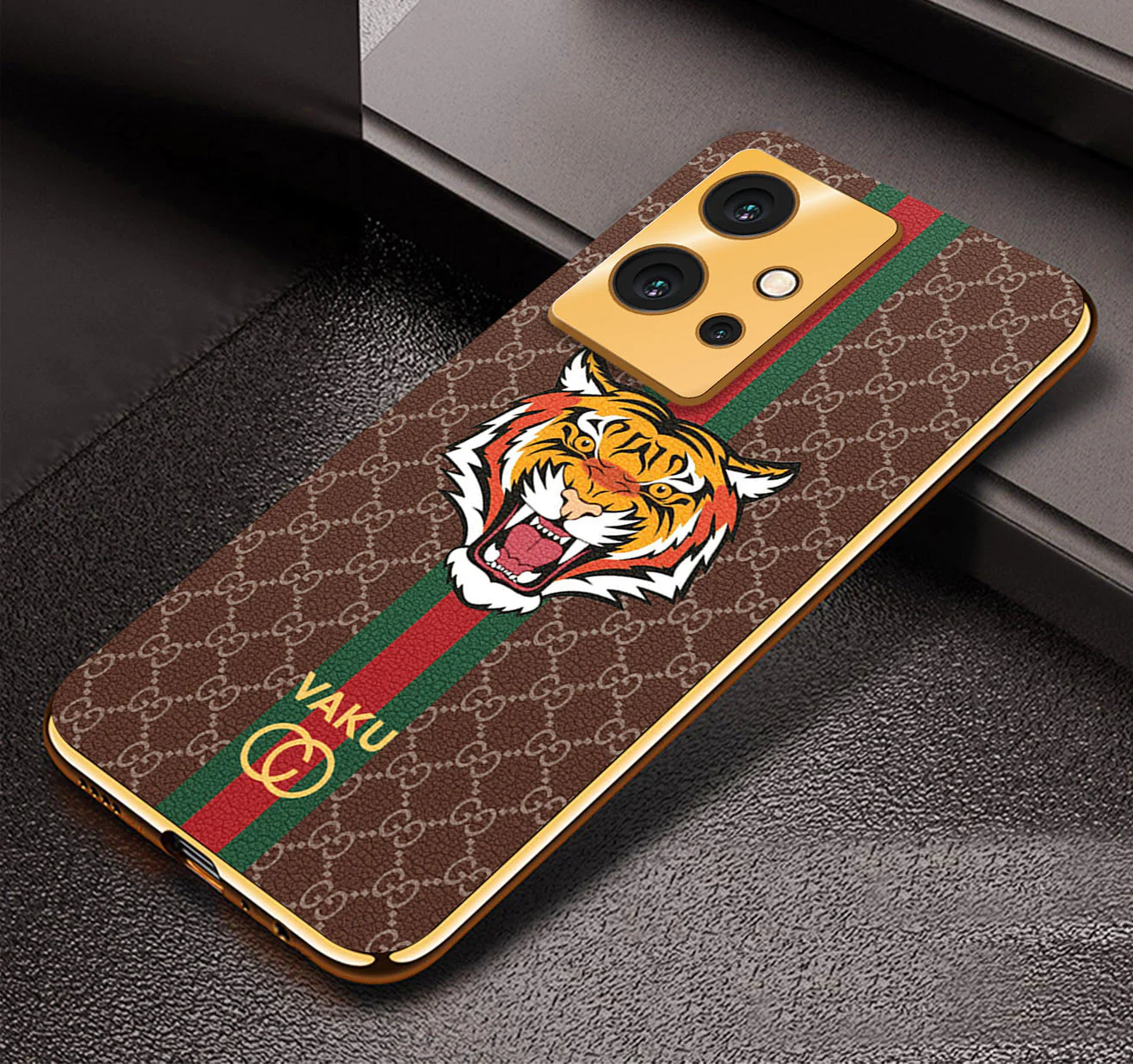 Vaku ® Vivo Y75 5G Lynx Designer Leather Pattern Gold Electroplated Soft TPU Back Cover Case - Image 7