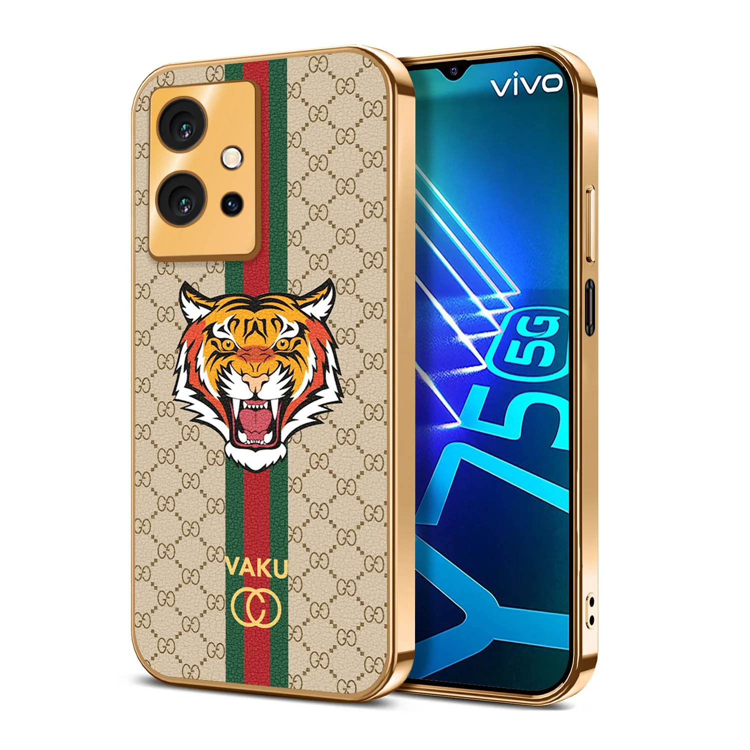 Vaku ® Vivo Y75 5G Lynx Designer Leather Pattern Gold Electroplated Soft TPU Back Cover Case - Image 8