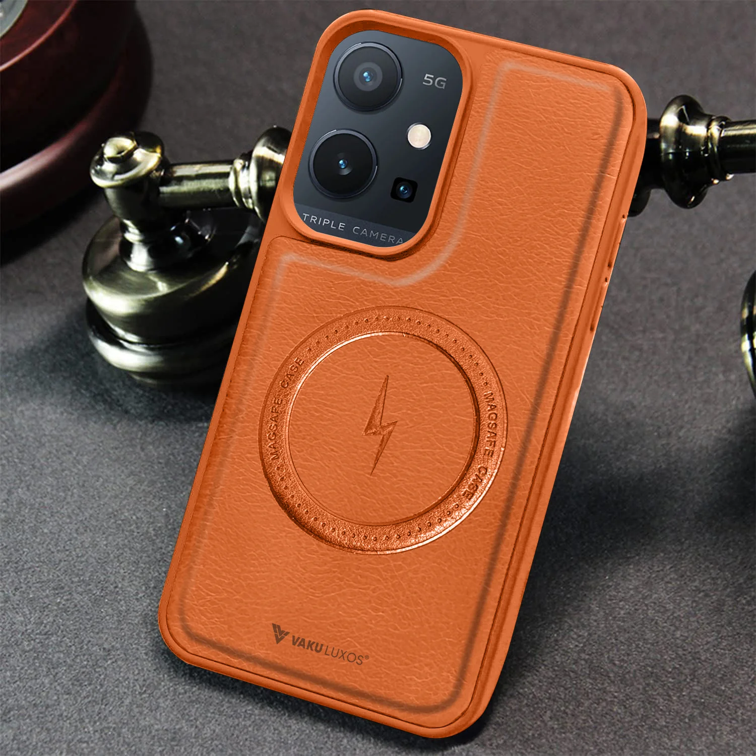 Vaku ® Vivo Y75 5G Maxtron Leather Stitched Magnetic Magsafe Back Cover - Image 14