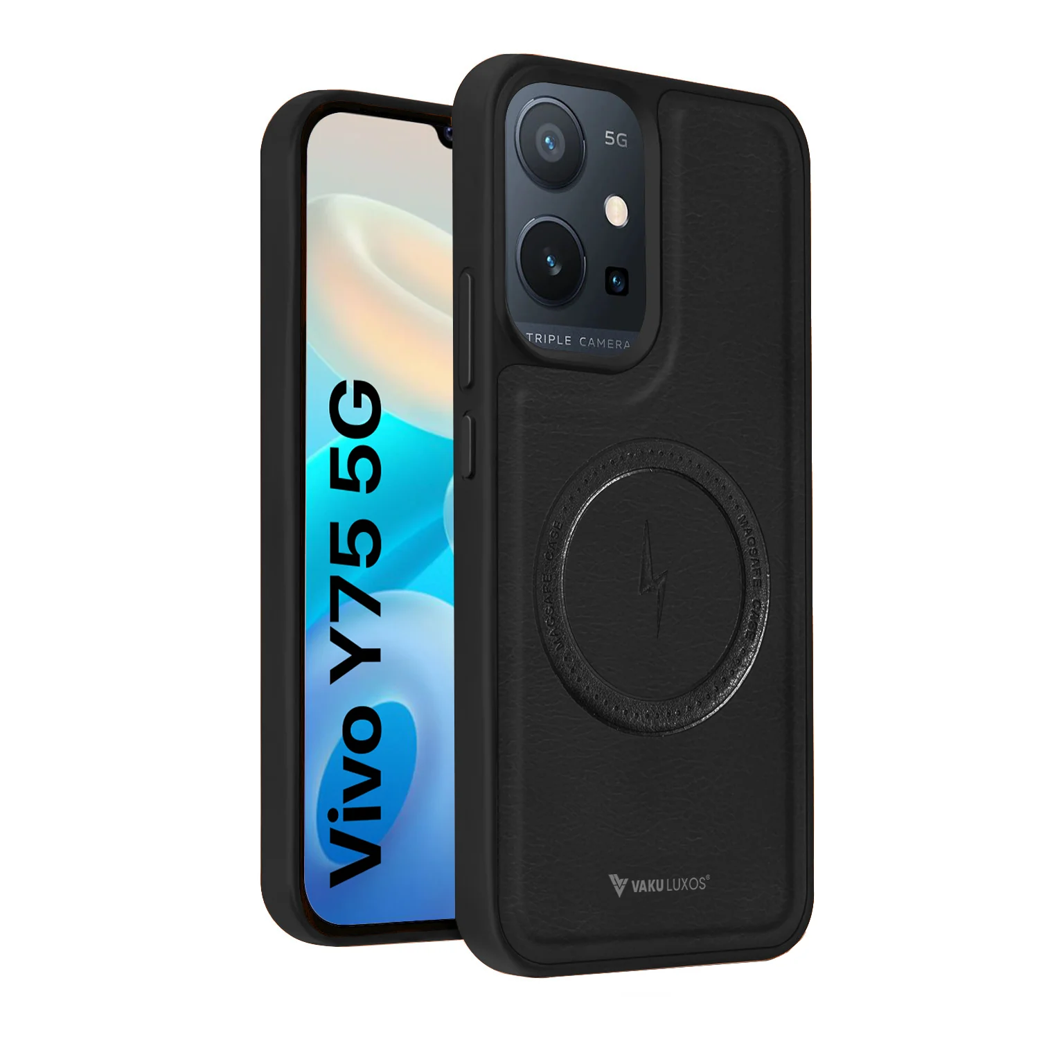 Vaku ® Vivo Y75 5G Maxtron Leather Stitched Magnetic Magsafe Back Cover - Image 2