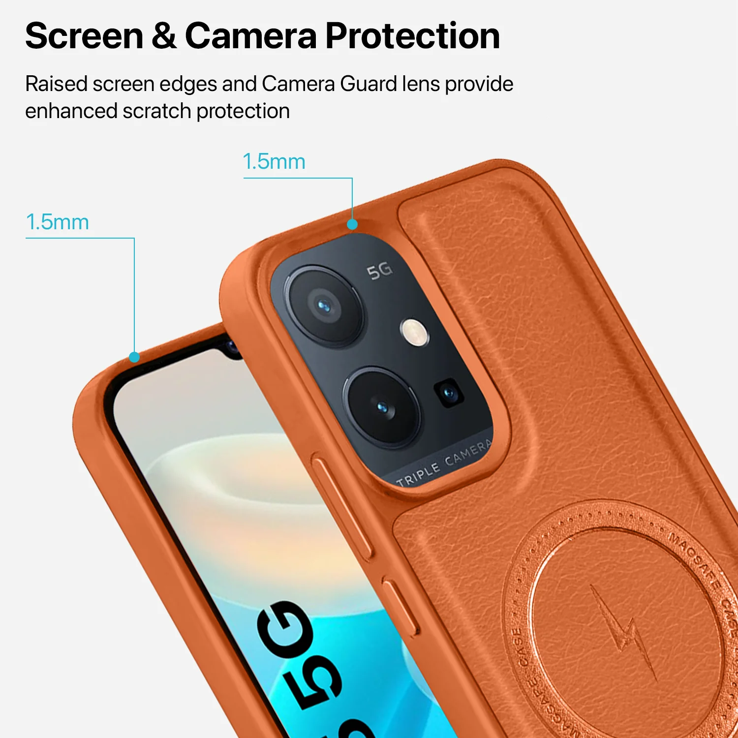 Vaku ® Vivo Y75 5G Maxtron Leather Stitched Magnetic Magsafe Back Cover - Image 4