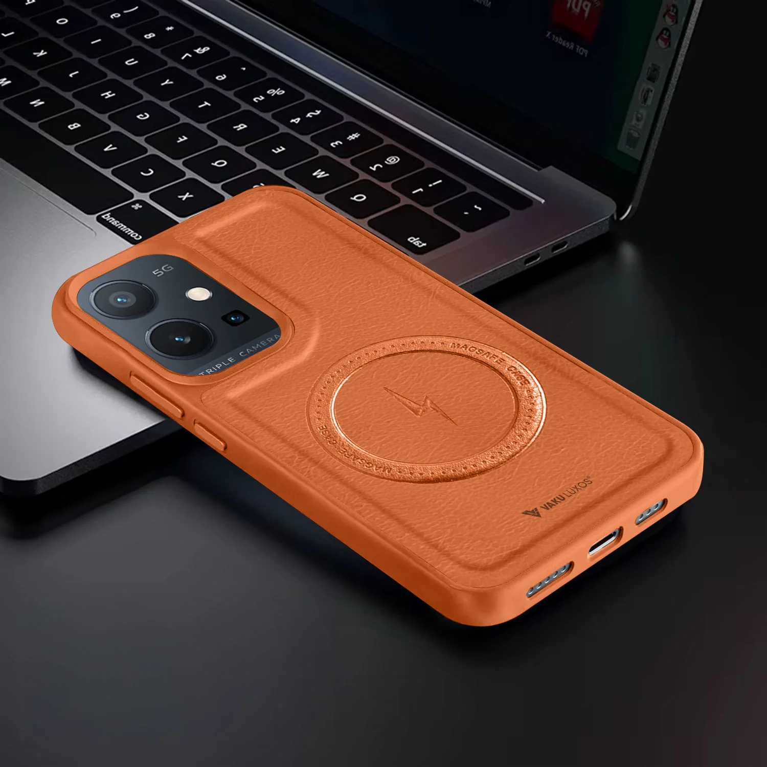 Vaku ® Vivo Y75 5G Maxtron Leather Stitched Magnetic Magsafe Back Cover - Image 7