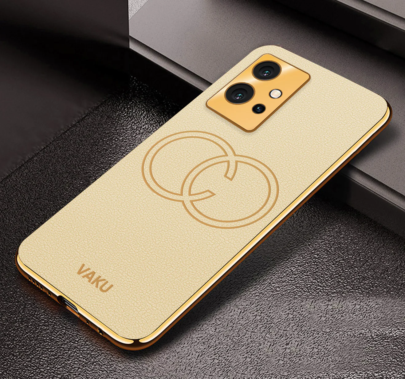 Vaku® Vivo Y75 5G Skylar Leather Pattern Gold Electroplated Soft TPU Back Cover