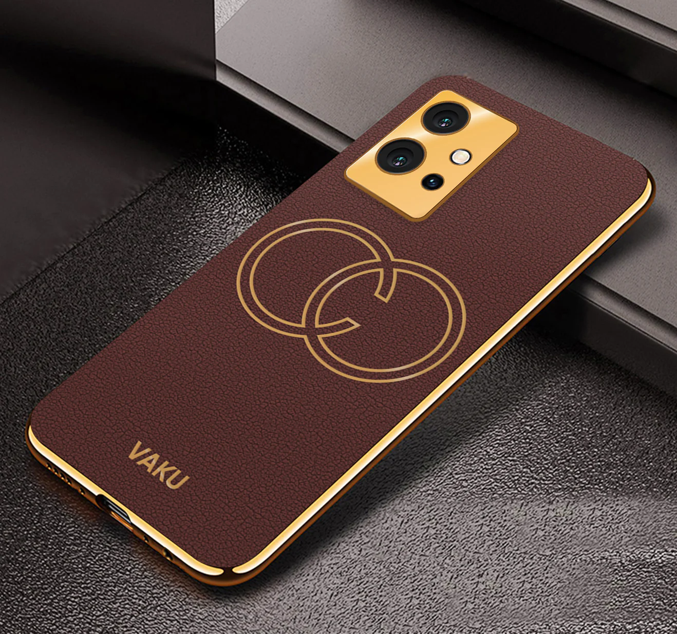 Vaku® Vivo Y75 5G Skylar Leather Pattern Gold Electroplated Soft TPU Back Cover - Image 4
