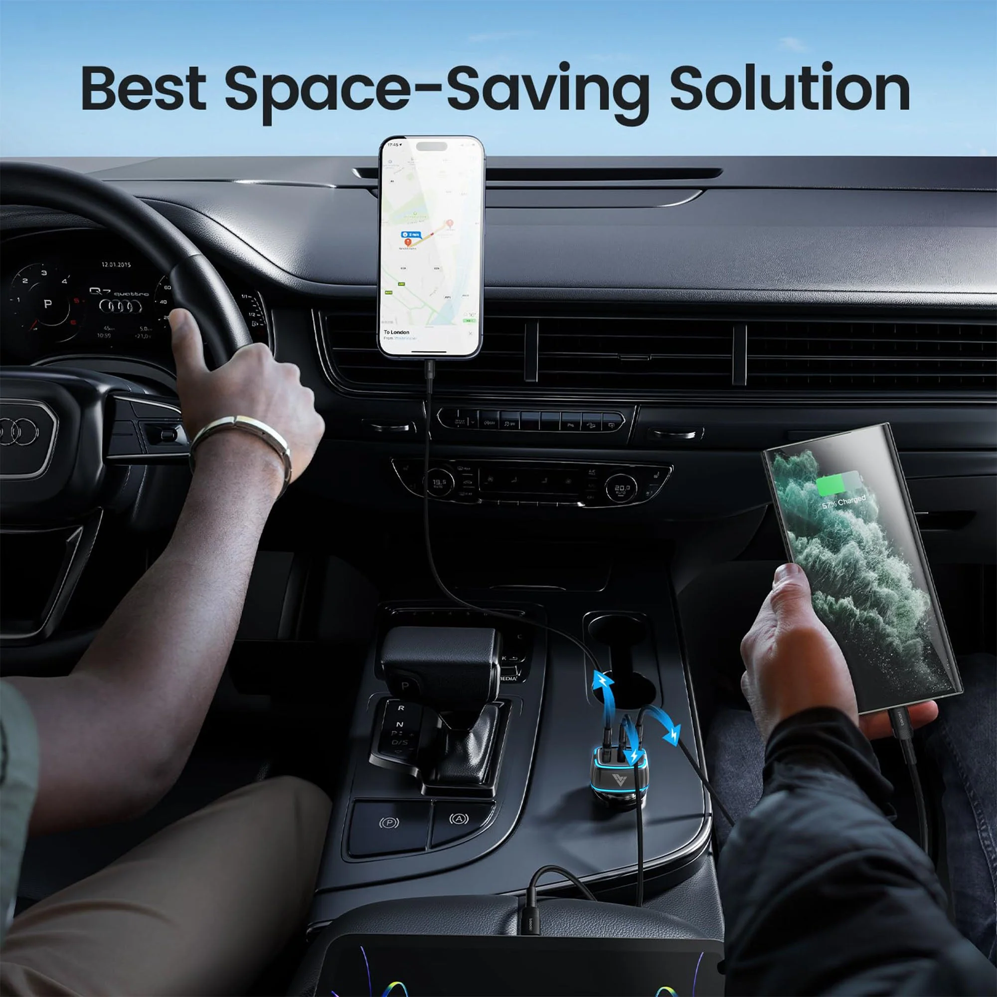 Vaku ® Xenovolt USB C 65W Triple Port Fast Car Charger PD & QC 3.0 for IOS & Android Devices - Image 3