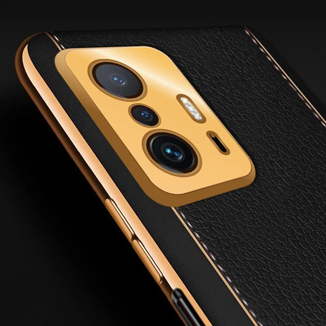 Vaku® Xiaomi 11T Pro 5G Luxemberg Series Leather Stitched Gold Electroplated Soft TPU Back Cover - Image 2