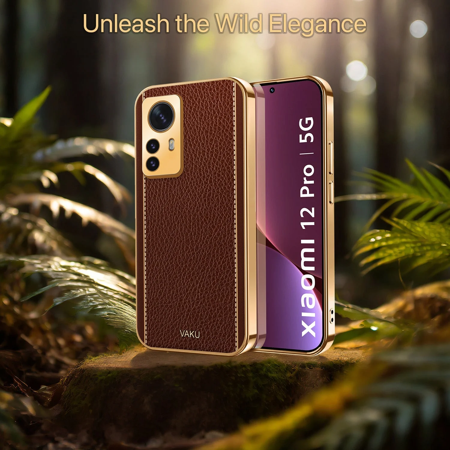 Vaku® Xiaomi 12 Pro 5G Luxemberg Leather Pattern Gold Electroplated Soft TPU Back Cover - Image 13