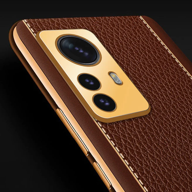 Vaku® Xiaomi 12 Pro 5G Luxemberg Leather Pattern Gold Electroplated Soft TPU Back Cover - Image 2