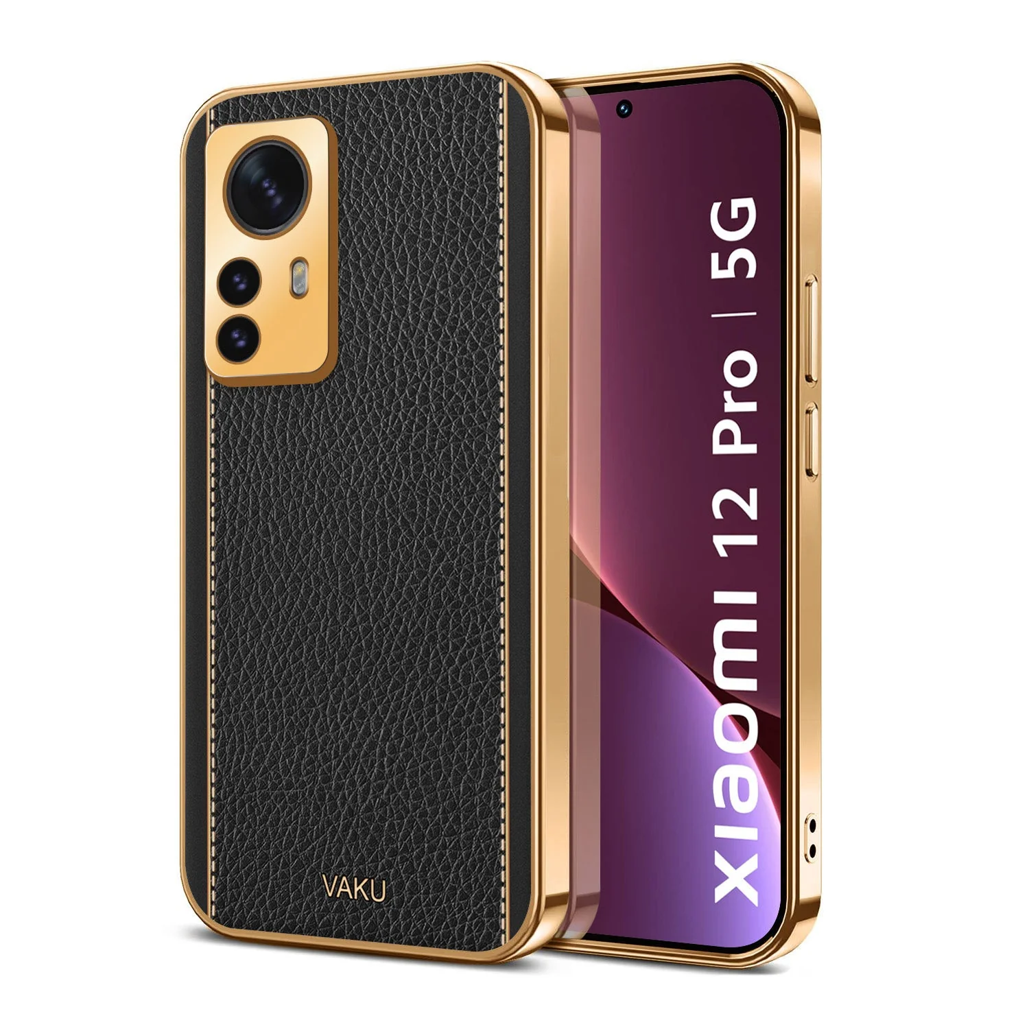 Vaku® Xiaomi 12 Pro 5G Luxemberg Leather Pattern Gold Electroplated Soft TPU Back Cover - Image 4
