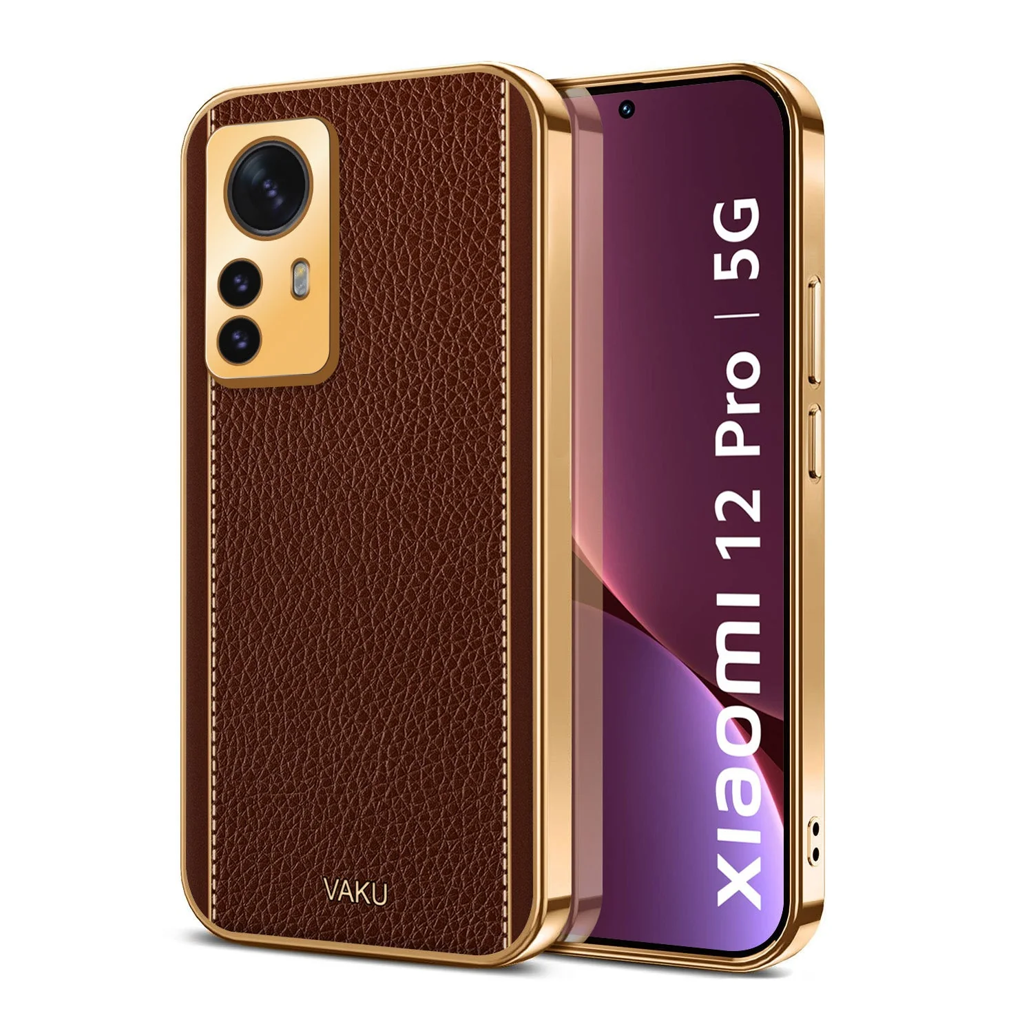 Vaku® Xiaomi 12 Pro 5G Luxemberg Leather Pattern Gold Electroplated Soft TPU Back Cover - Image 5