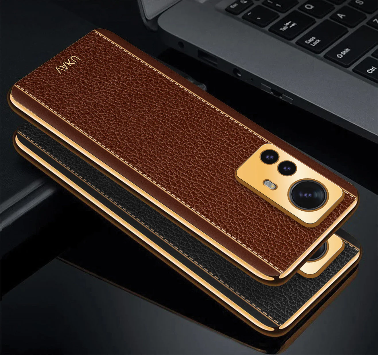 Vaku® Xiaomi 12 Pro 5G Luxemberg Leather Pattern Gold Electroplated Soft TPU Back Cover - Image 6