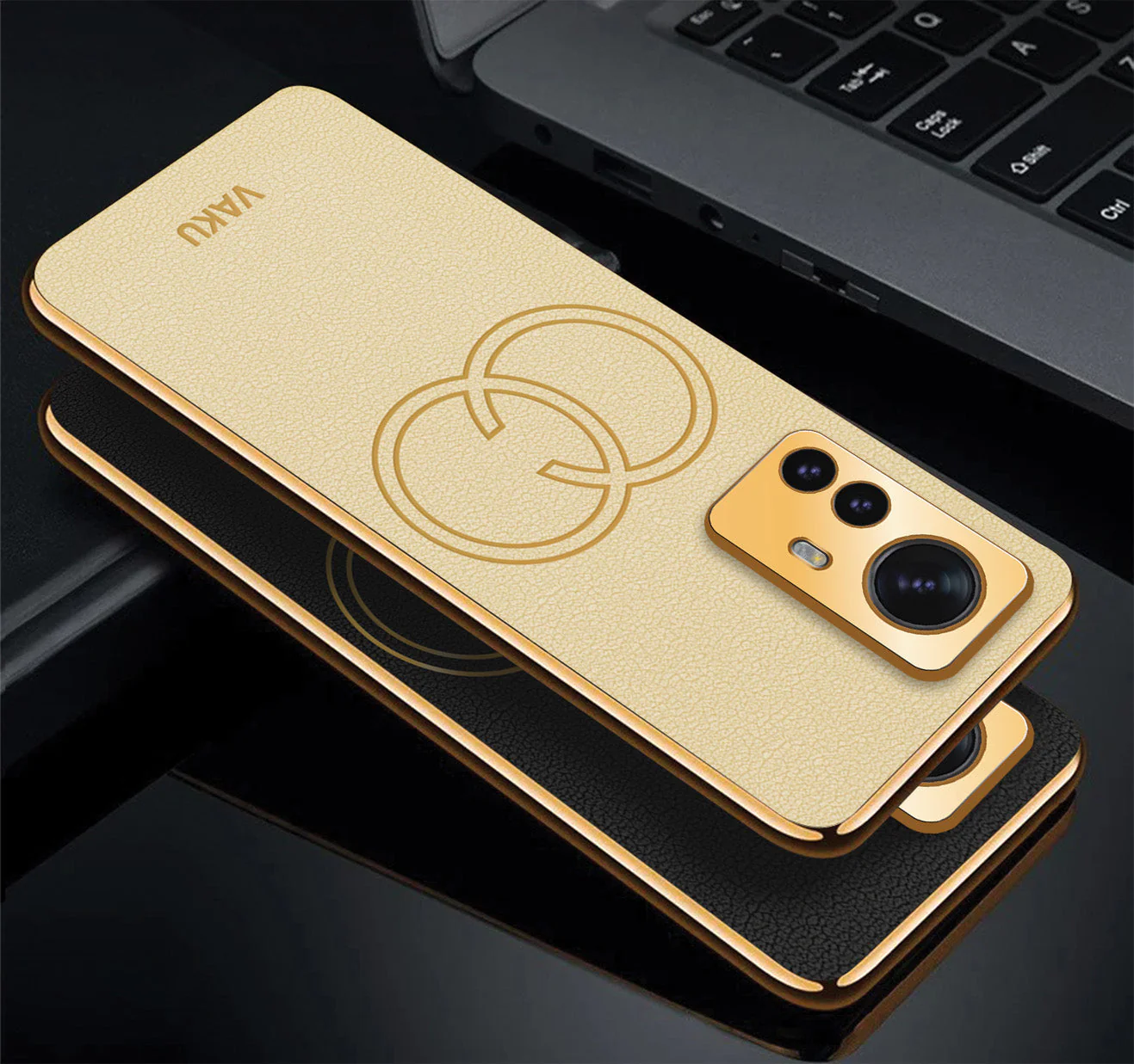 Vaku® Xiaomi 12 Pro 5G Skylar Leather Pattern Gold Electroplated Soft TPU Back Cover - Image 11