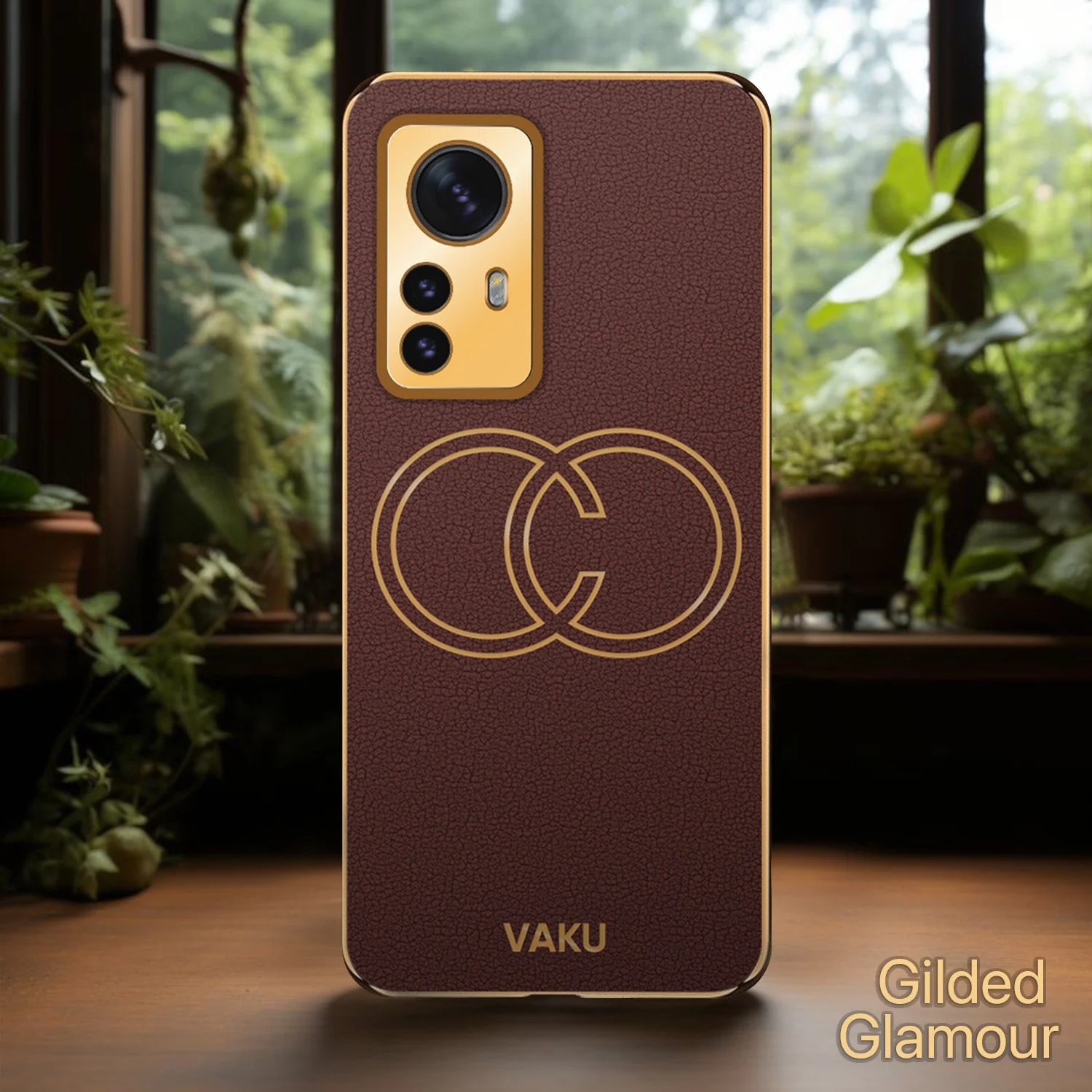 Vaku® Xiaomi 12 Pro 5G Skylar Leather Pattern Gold Electroplated Soft TPU Back Cover - Image 2
