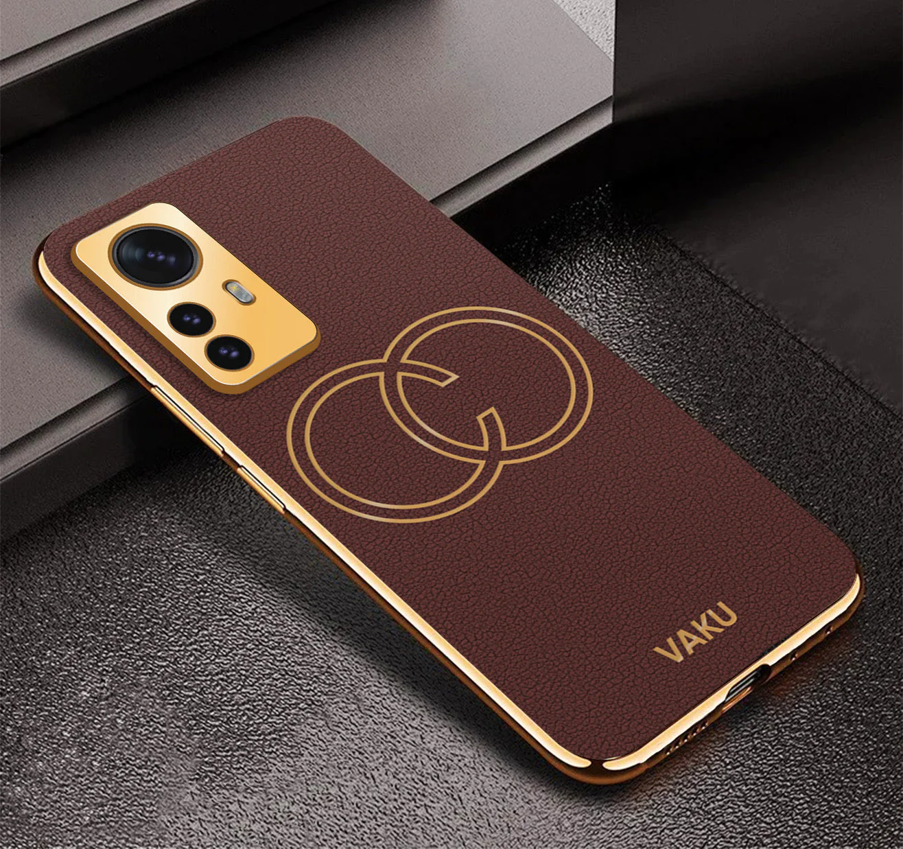 Vaku® Xiaomi 12 Pro 5G Skylar Leather Pattern Gold Electroplated Soft TPU Back Cover - Image 4