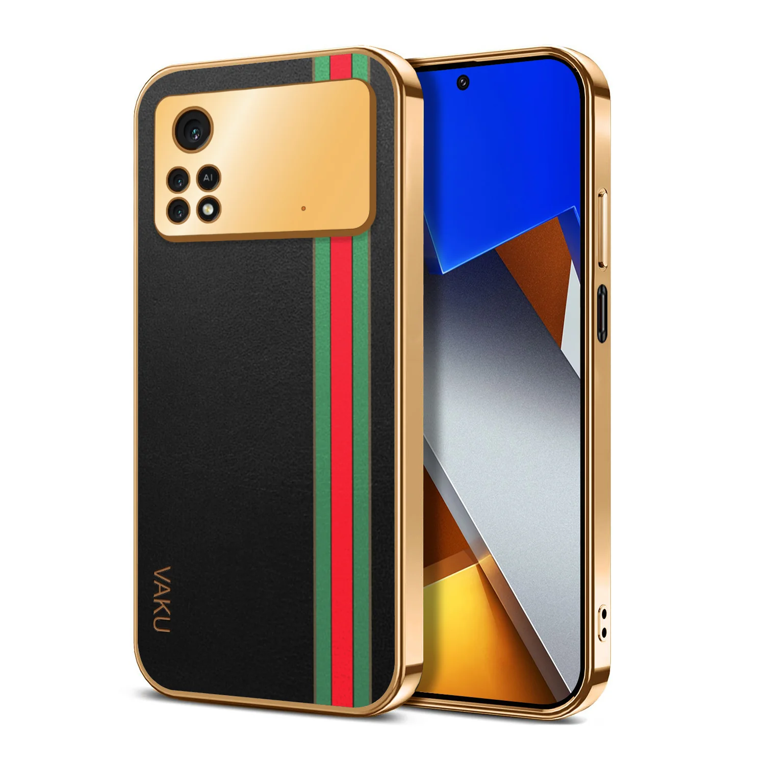 Vaku® Xiaomi Poco M4 Pro 5G Felix Line Leather Stitched Gold Electroplated Soft TPU Back Cover Case - Image 10