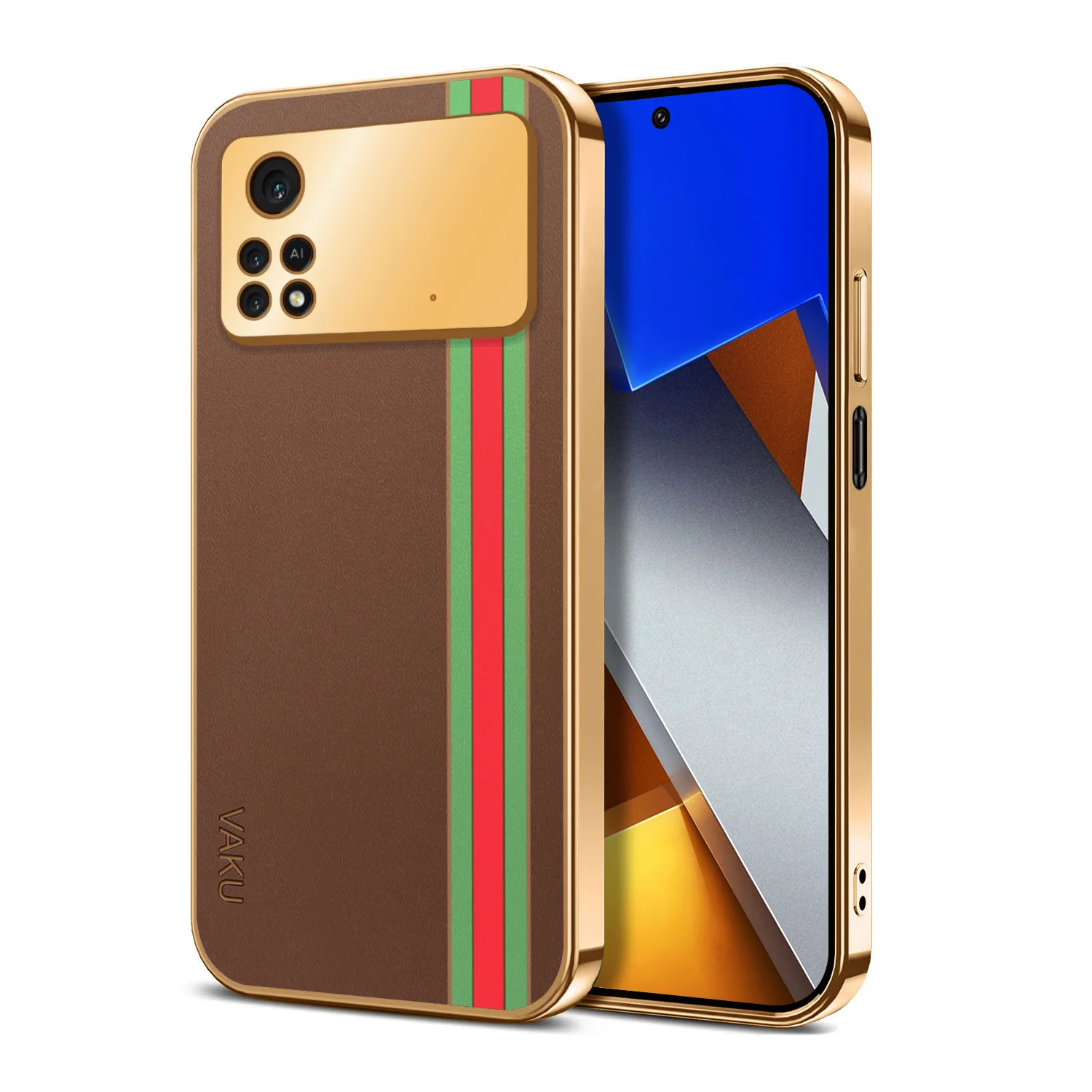 Vaku® Xiaomi Poco M4 Pro 5G Felix Line Leather Stitched Gold Electroplated Soft TPU Back Cover Case - Image 15