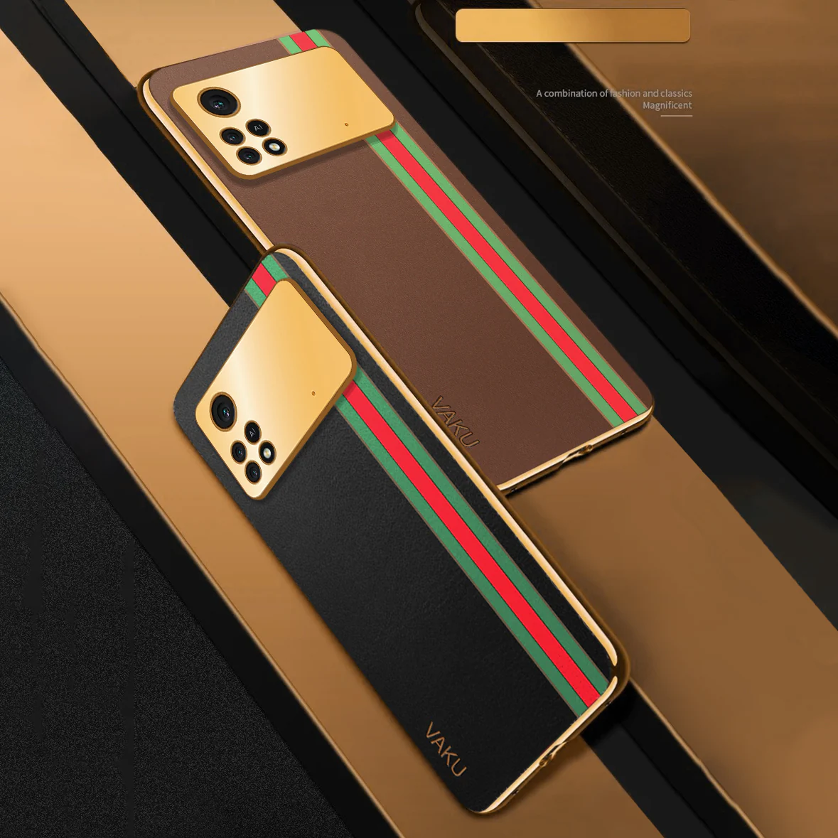 Vaku® Xiaomi Poco M4 Pro 5G Felix Line Leather Stitched Gold Electroplated Soft TPU Back Cover Case - Image 3